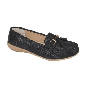 Jo & Joe Tahiti Black Womens Casual Comfort Leather Loafers