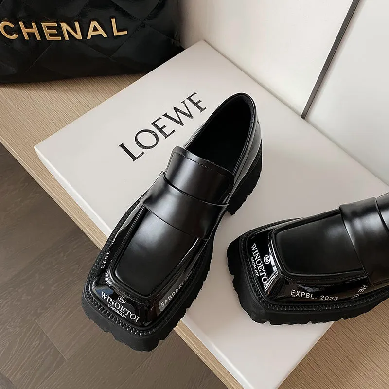 Kelly Square Toe Black Platform Loafers