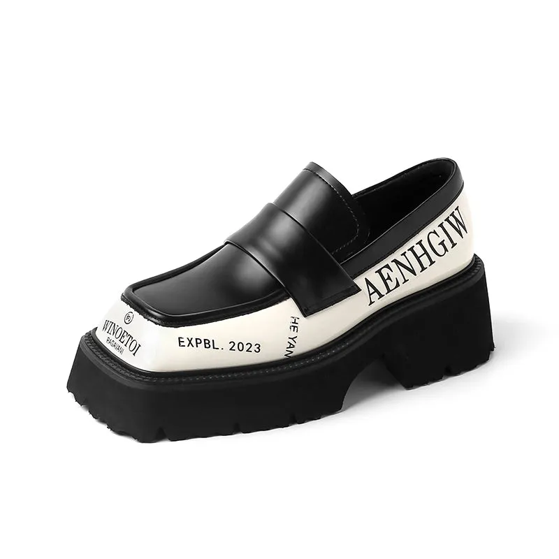 Kelly Square Toe Black Platform Loafers