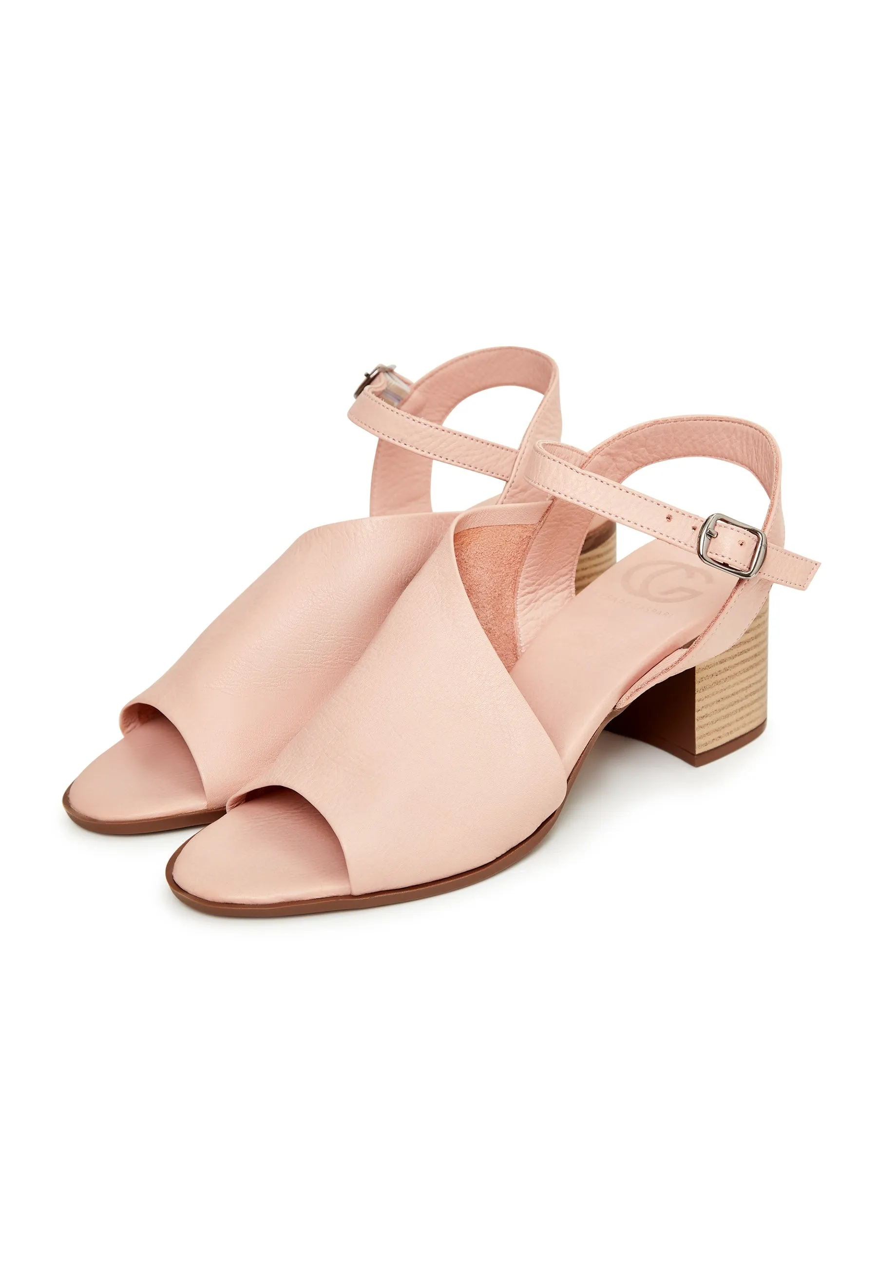 Leather Block Heeled Sandals - Pink