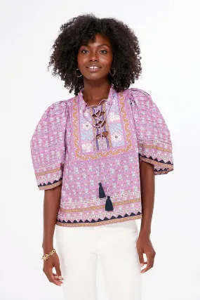 Lilac Perry Border Puff Sleeve Top