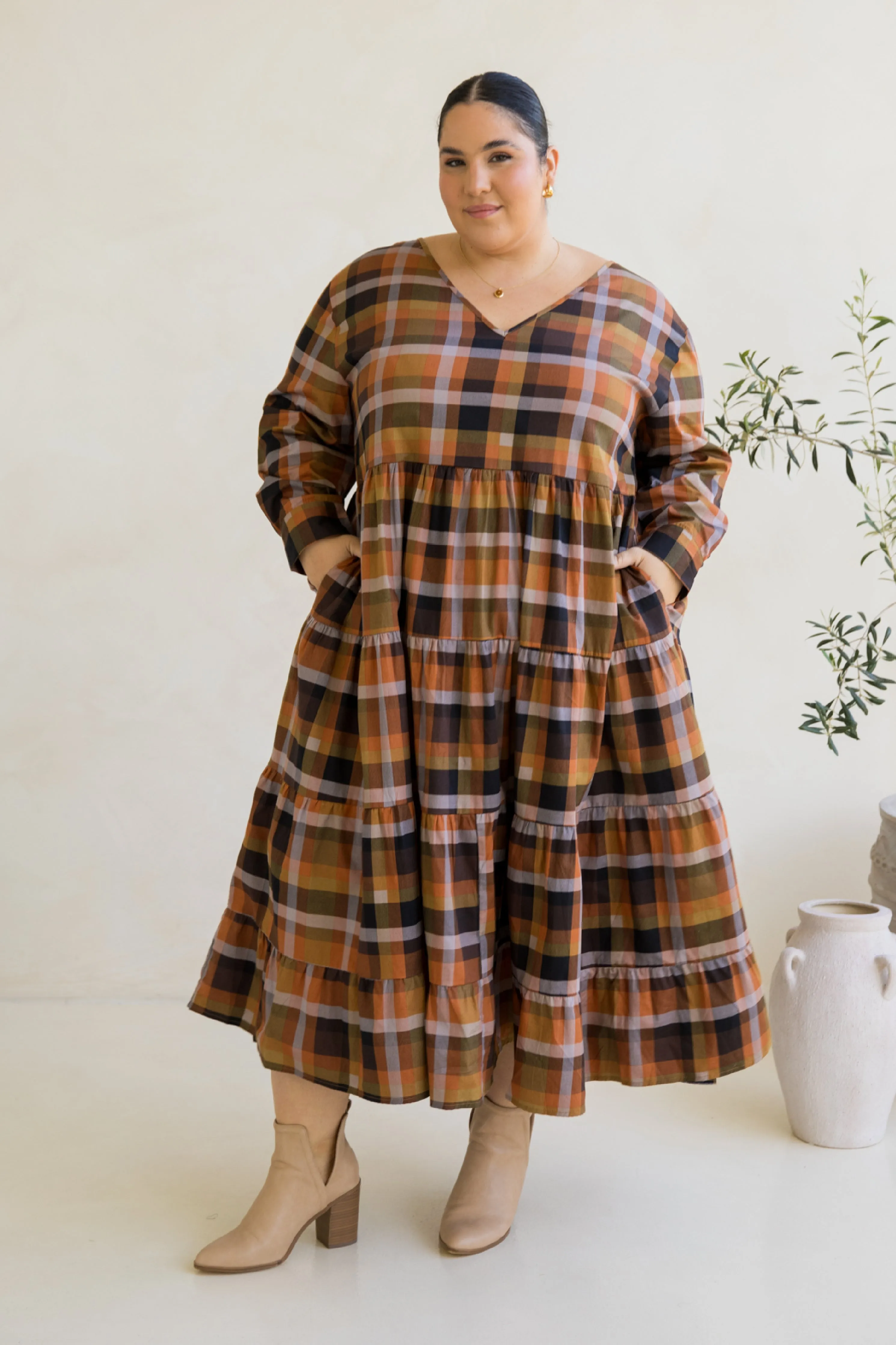 Long Sleeve Waterfall Dress | Fall Check | FINAL SALE