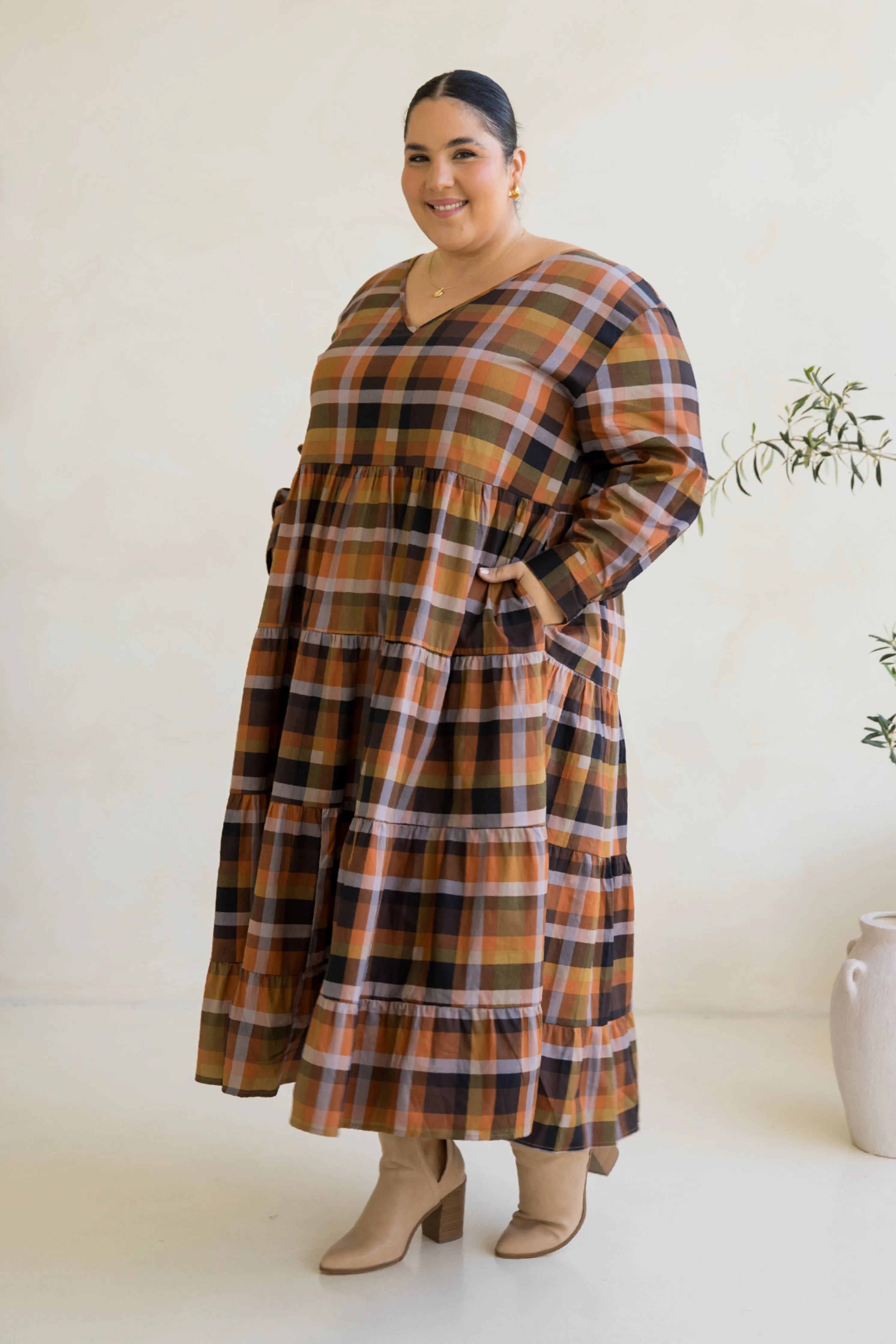 Long Sleeve Waterfall Dress | Fall Check | FINAL SALE