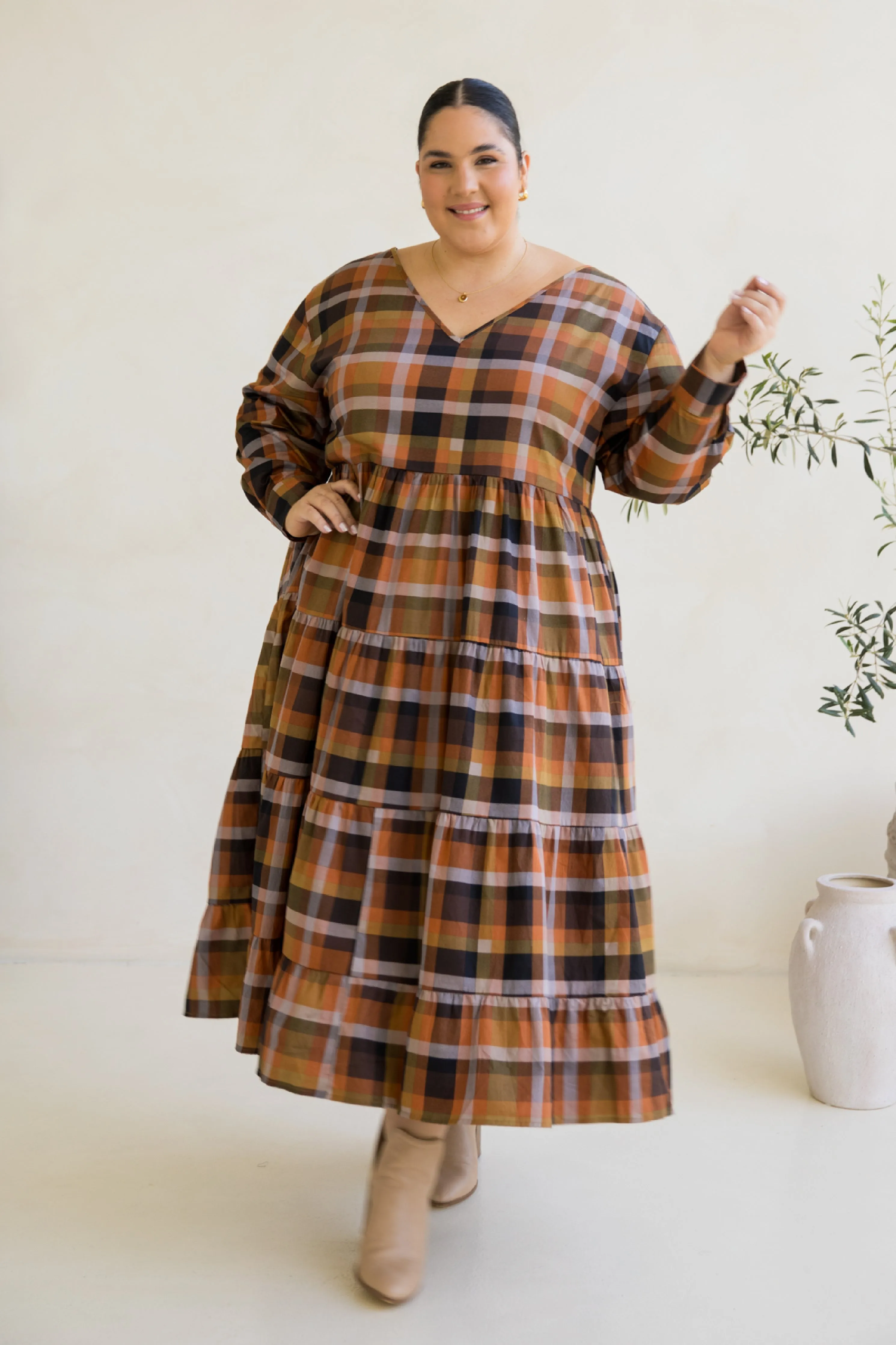 Long Sleeve Waterfall Dress | Fall Check | FINAL SALE