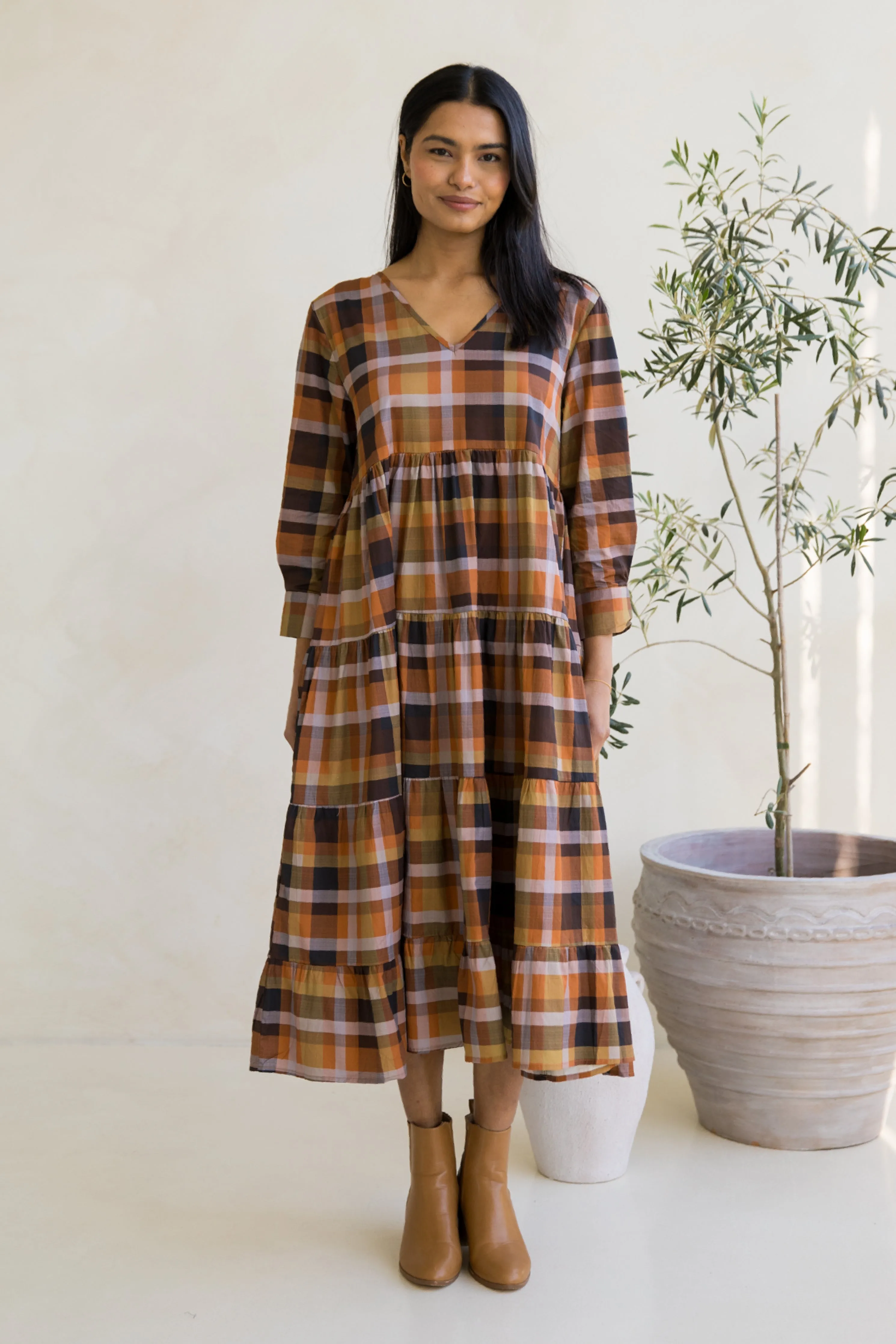 Long Sleeve Waterfall Dress | Fall Check | FINAL SALE