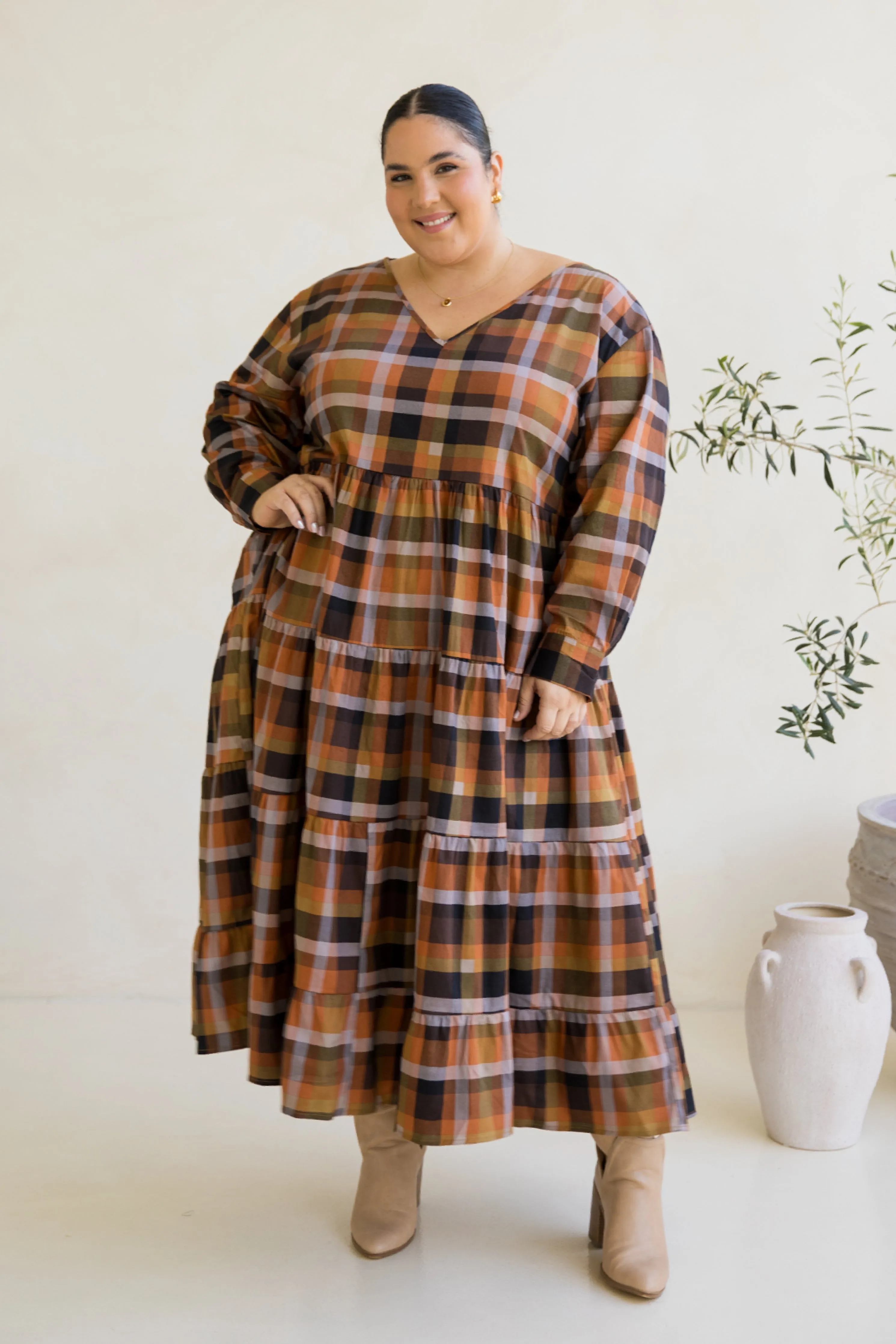 Long Sleeve Waterfall Dress | Fall Check | FINAL SALE