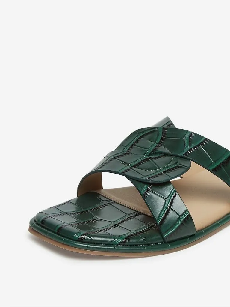 LUNA BLU Green Snake Textured Sandals