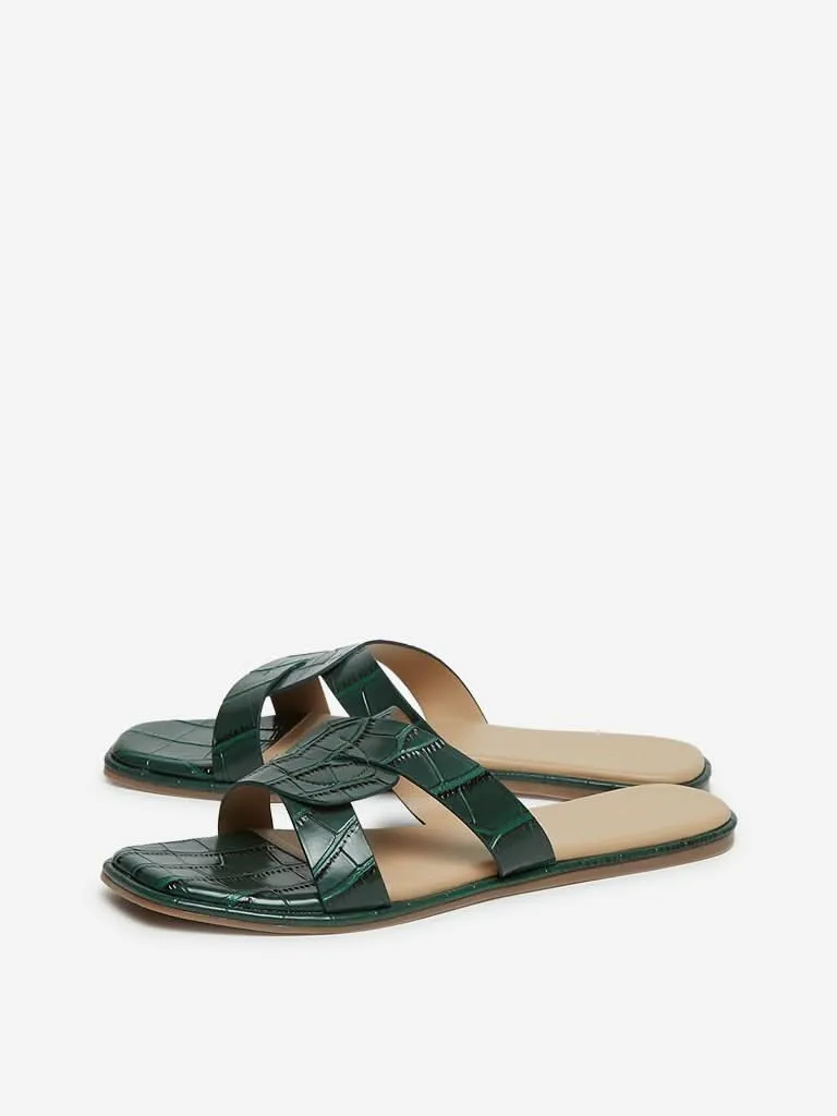 LUNA BLU Green Snake Textured Sandals