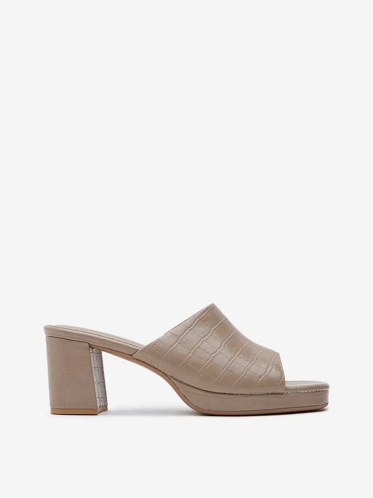 LUNA BLU Taupe Textured Heel Sandals