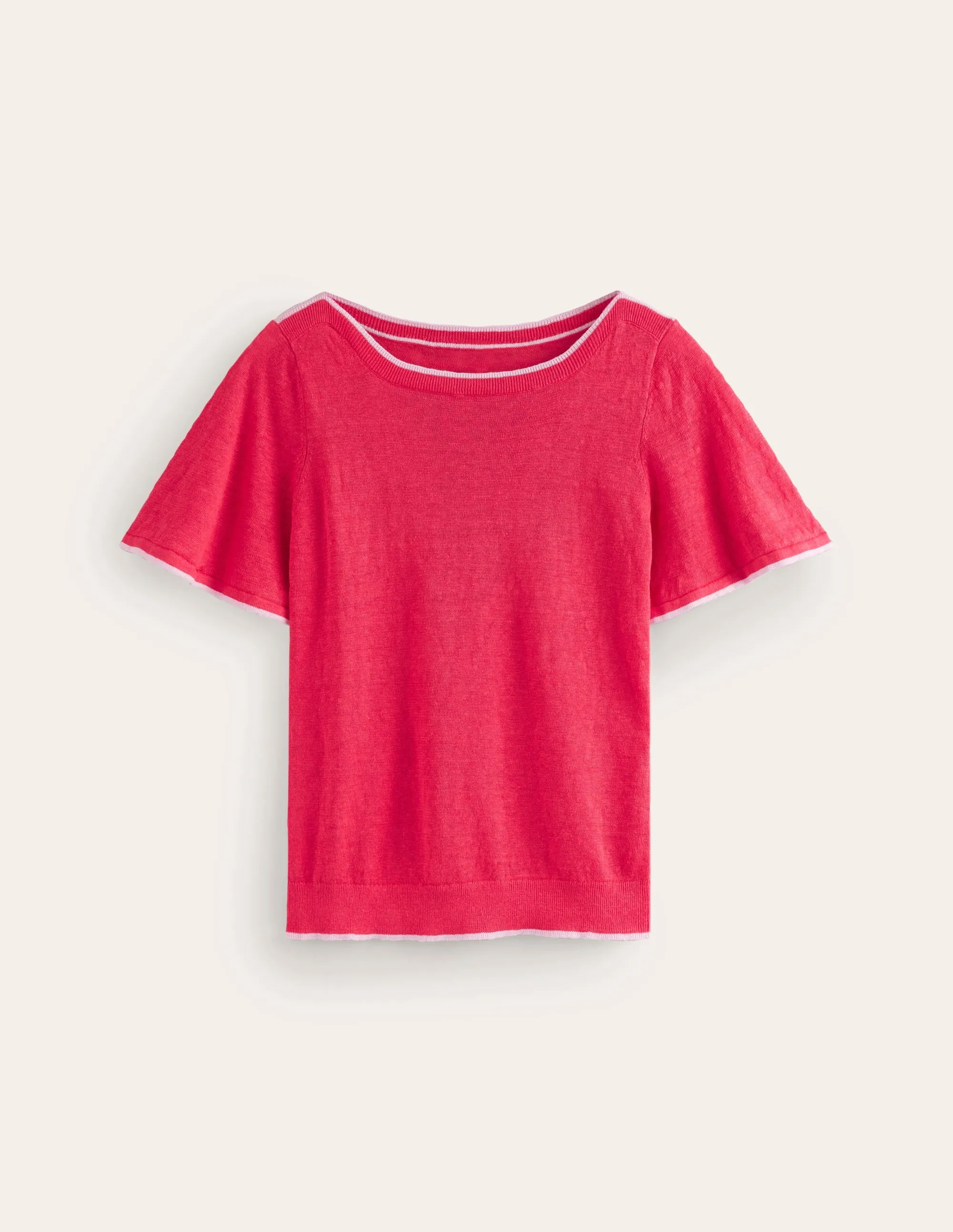 Maggie Boat Neck Linen T-Shirt-Bright Coral