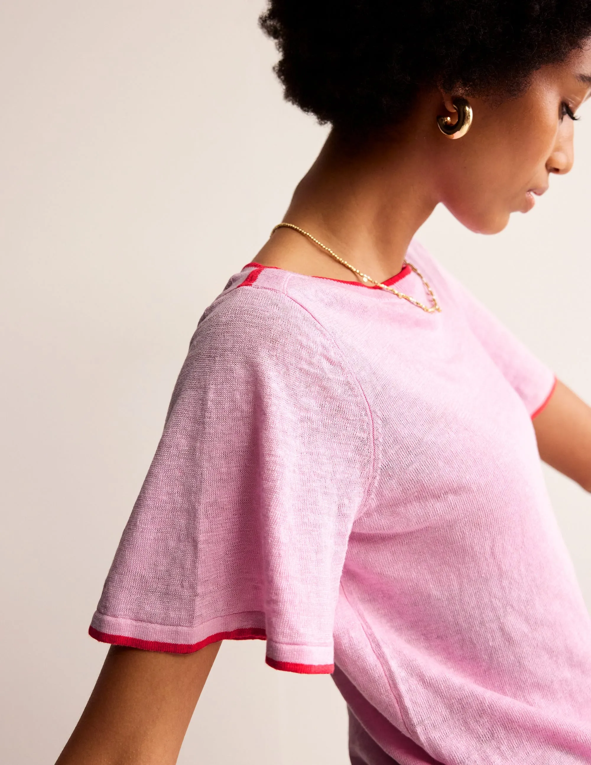 Maggie Boat Neck Linen T-Shirt-Soft Peony Pink