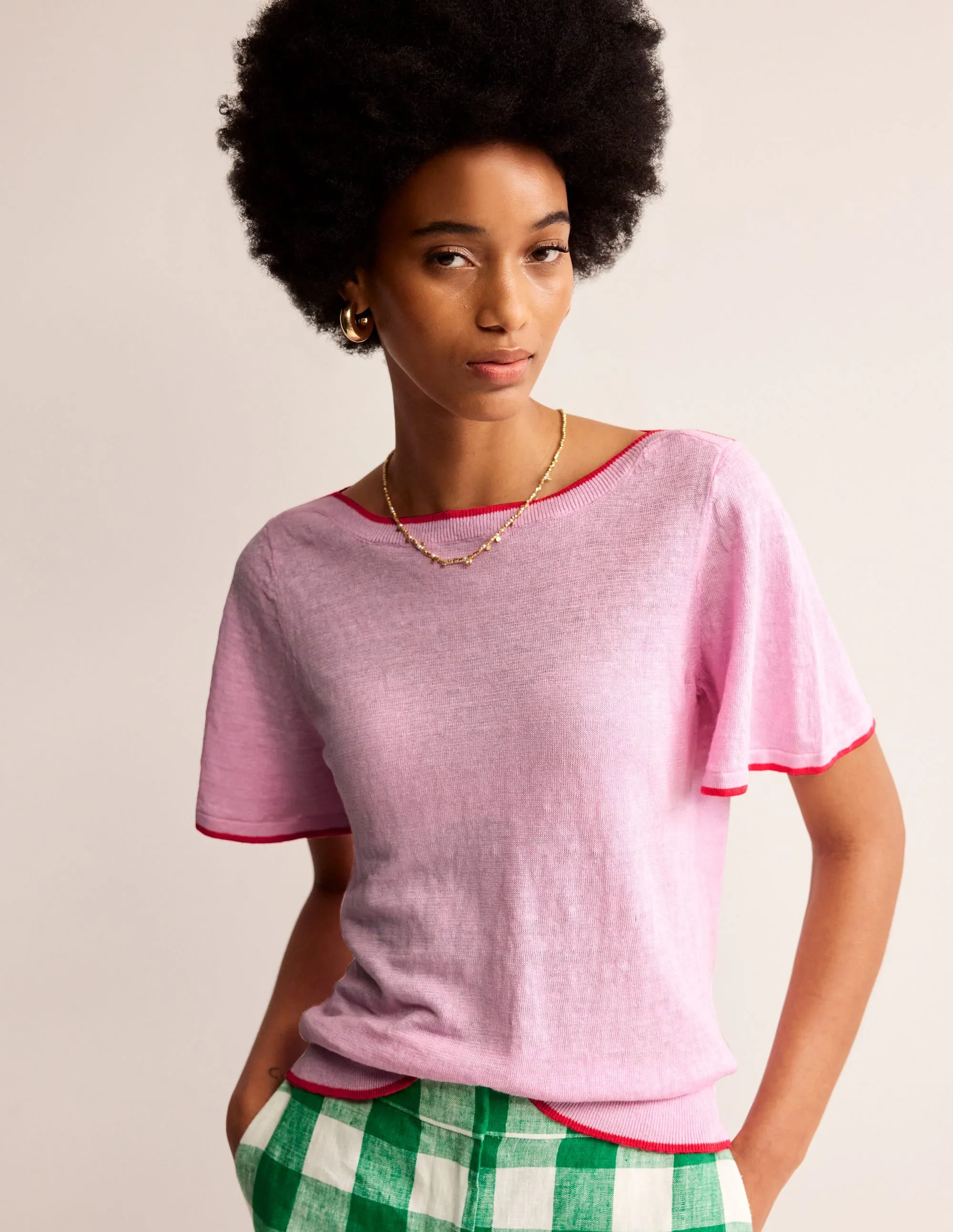 Maggie Boat Neck Linen T-Shirt-Soft Peony Pink