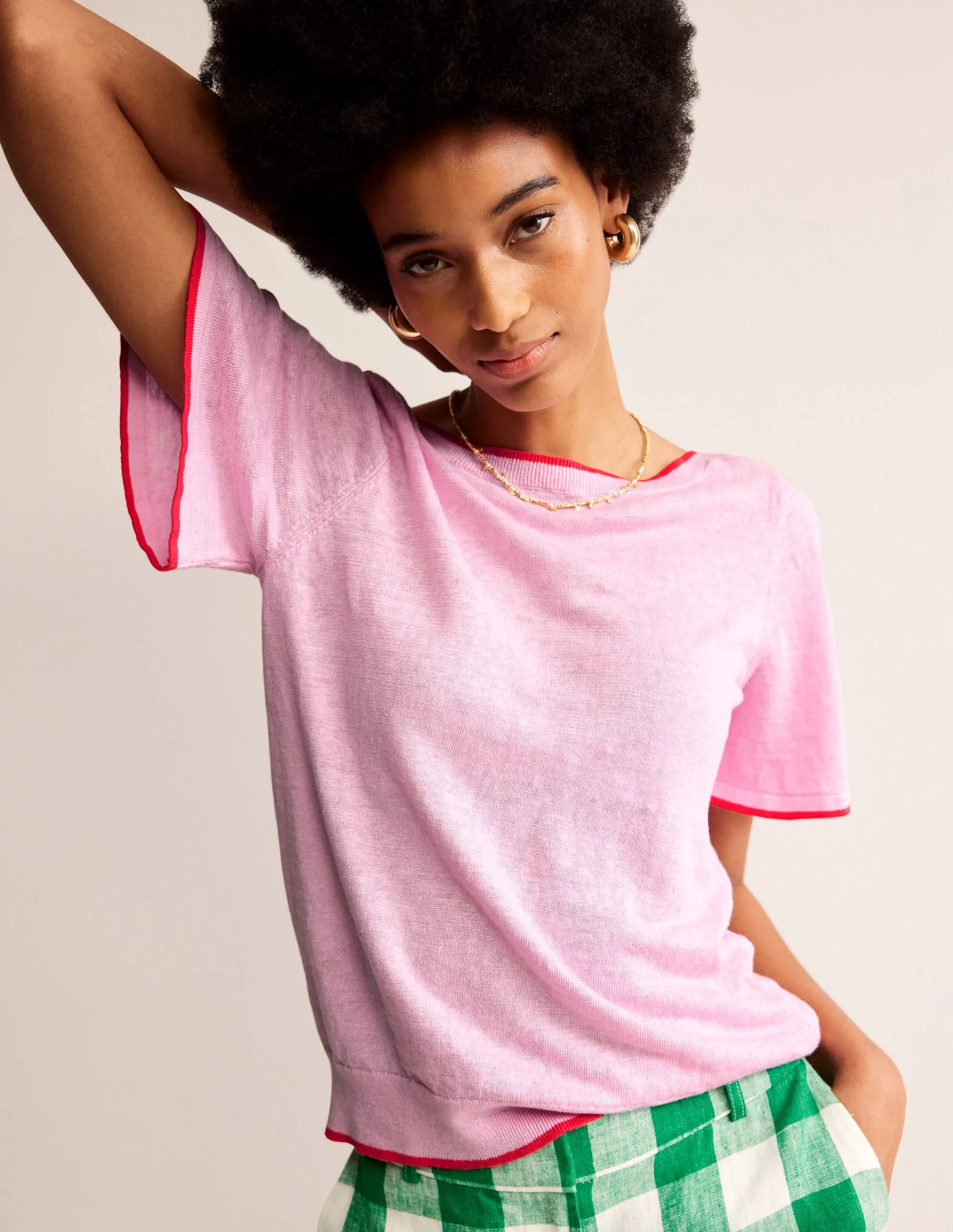 Maggie Boat Neck Linen T-Shirt-Soft Peony Pink