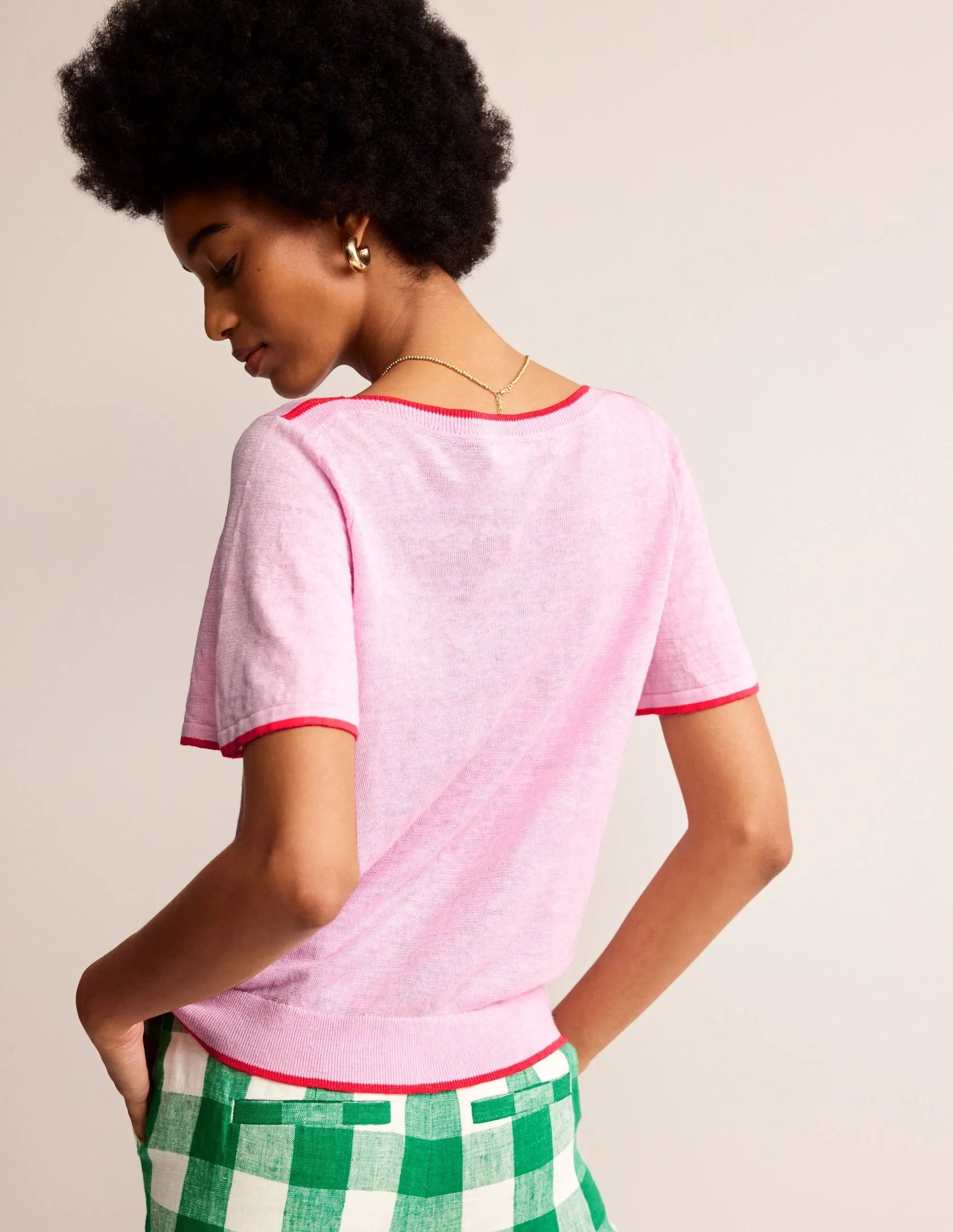 Maggie Boat Neck Linen T-Shirt-Soft Peony Pink