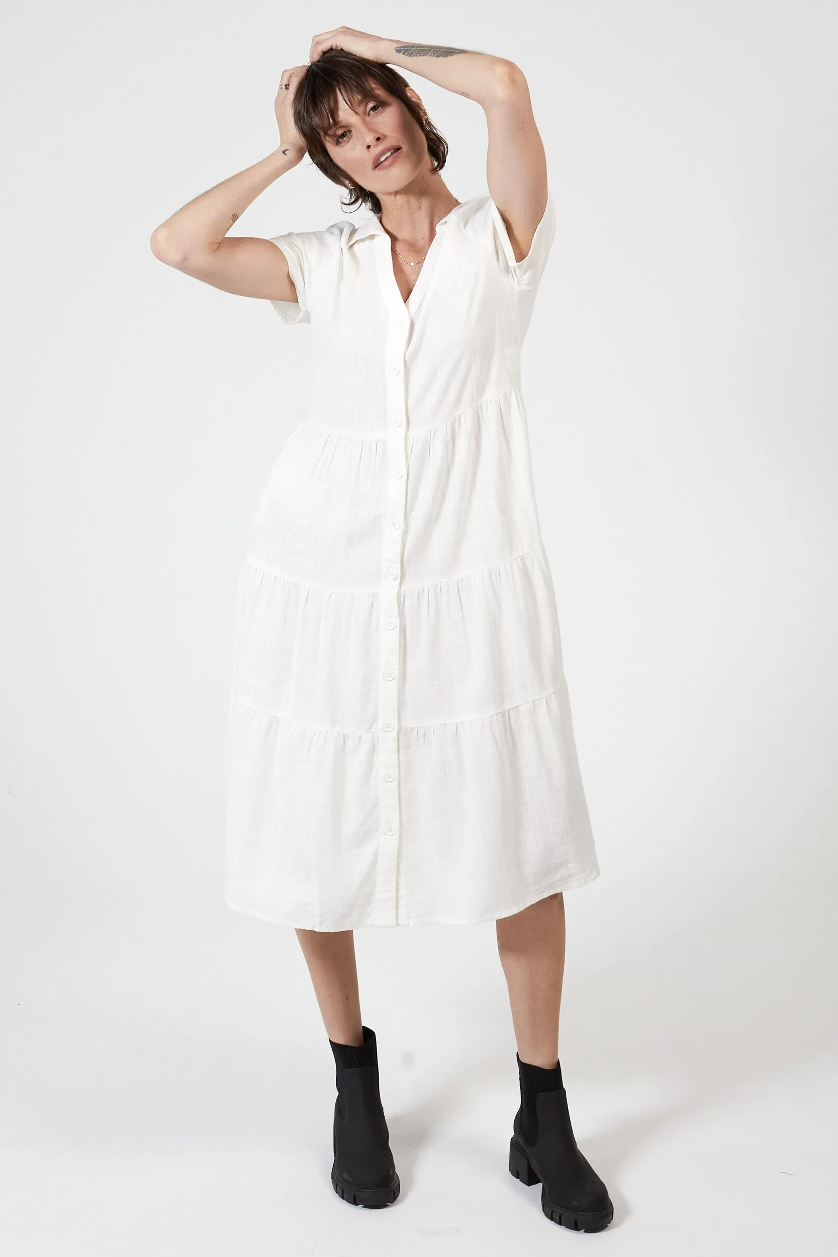 MARLOW LINEN DRESS -WHITE