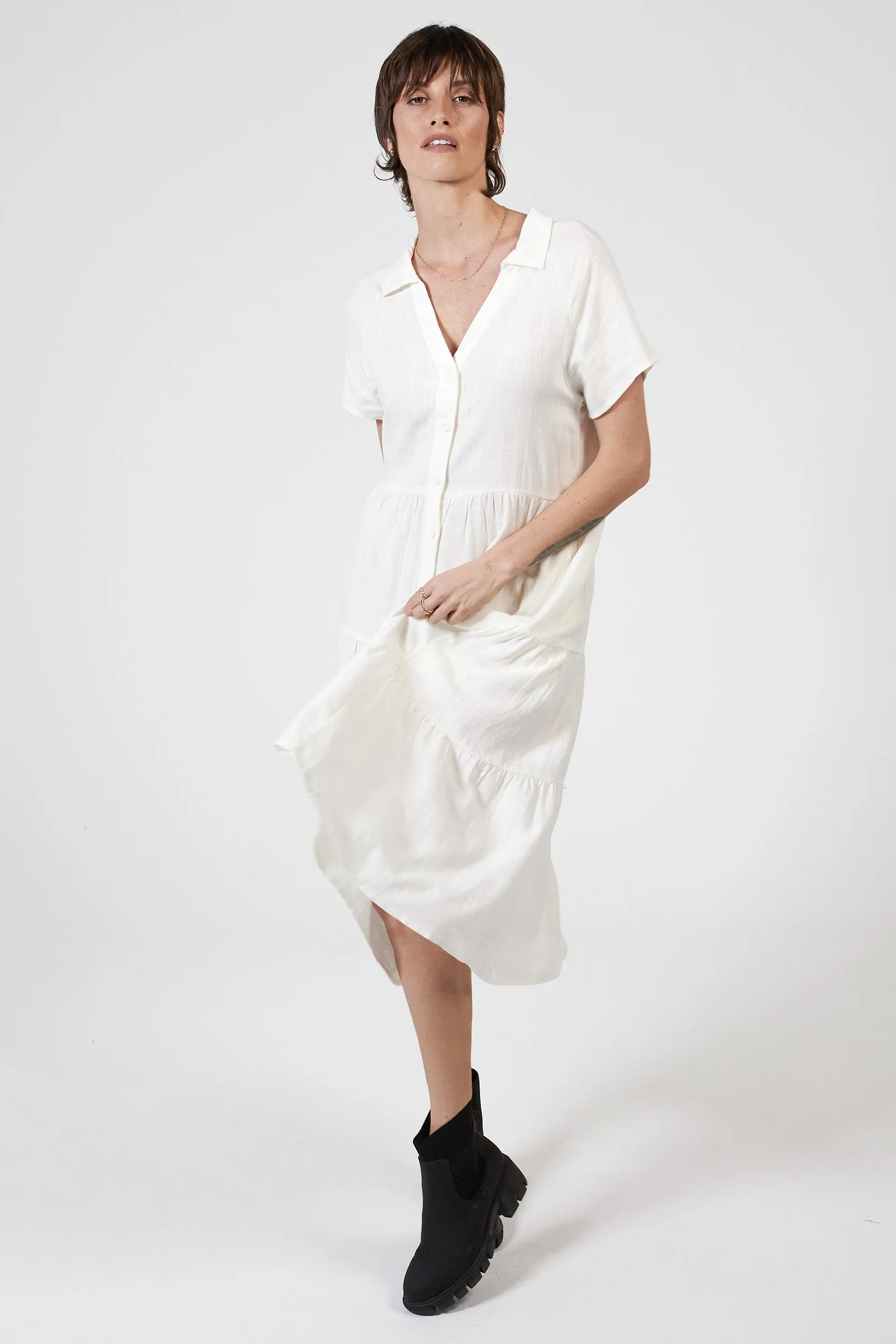 MARLOW LINEN DRESS -WHITE