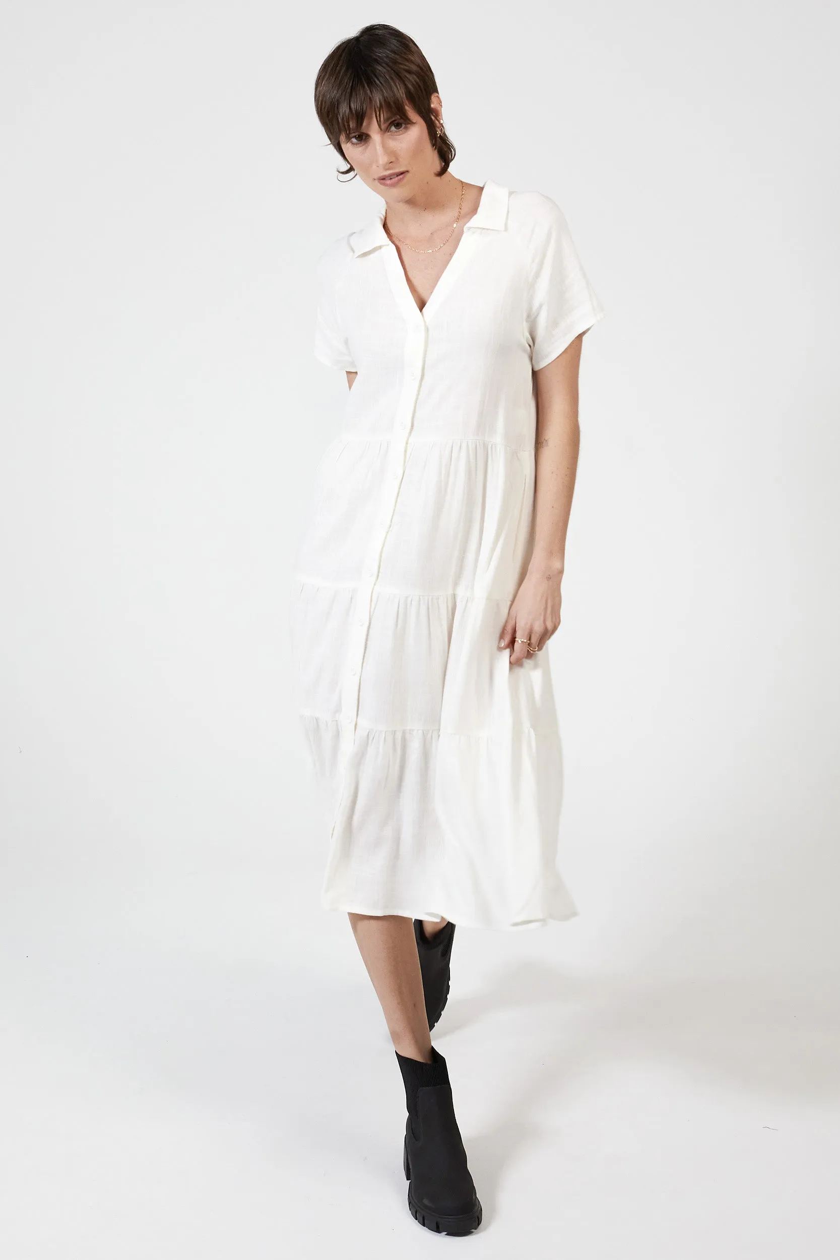 MARLOW LINEN DRESS -WHITE