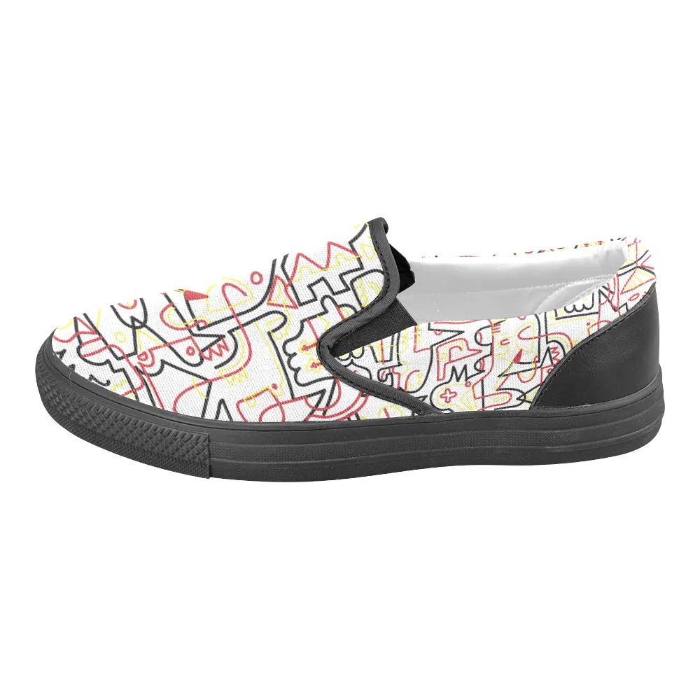 Men's Big Size Tangled Doodle Print Canvas Slip-on Shoes