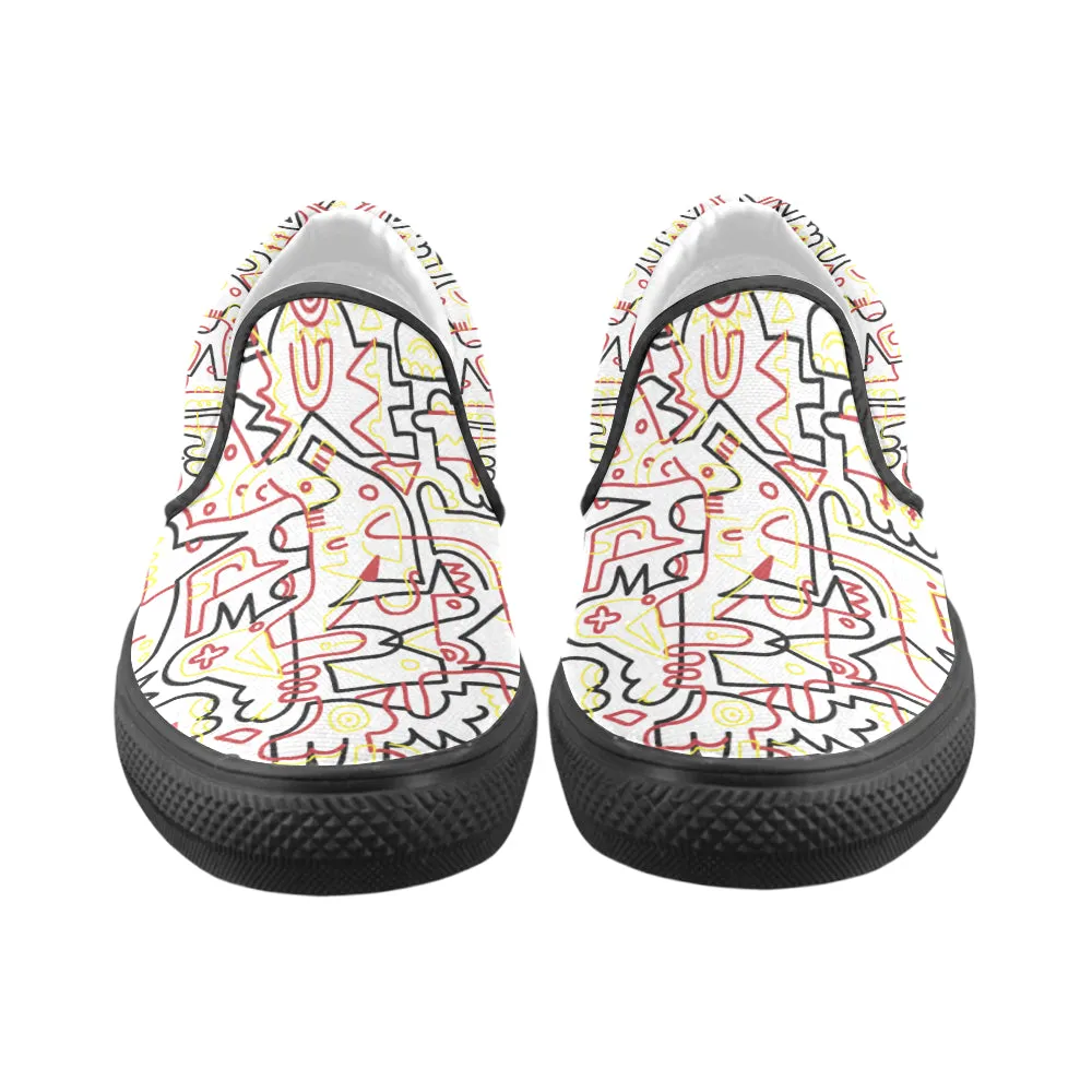 Men's Big Size Tangled Doodle Print Canvas Slip-on Shoes