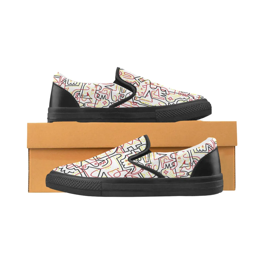 Men's Big Size Tangled Doodle Print Canvas Slip-on Shoes