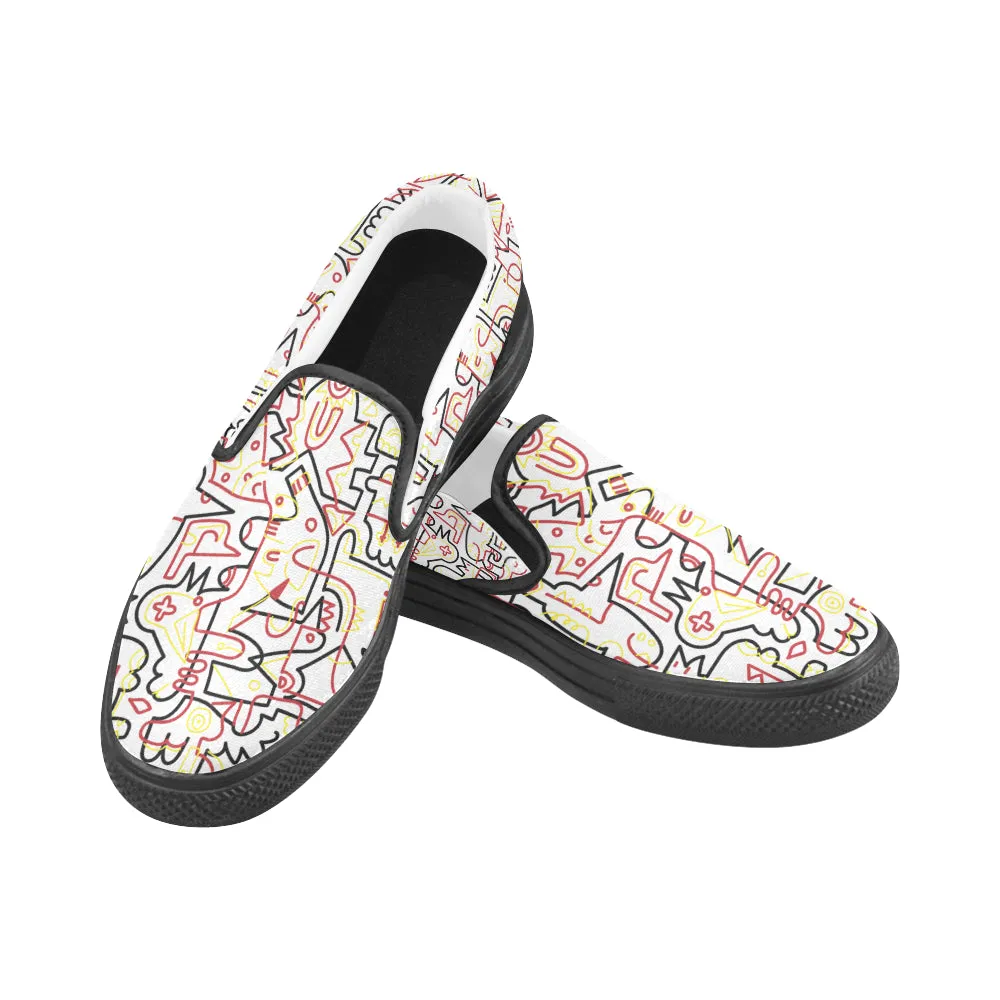 Men's Big Size Tangled Doodle Print Canvas Slip-on Shoes