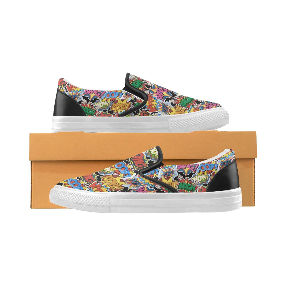 Men's Cosmic Bubbles Pop Art Print Canvas Slip on Shoes (White)