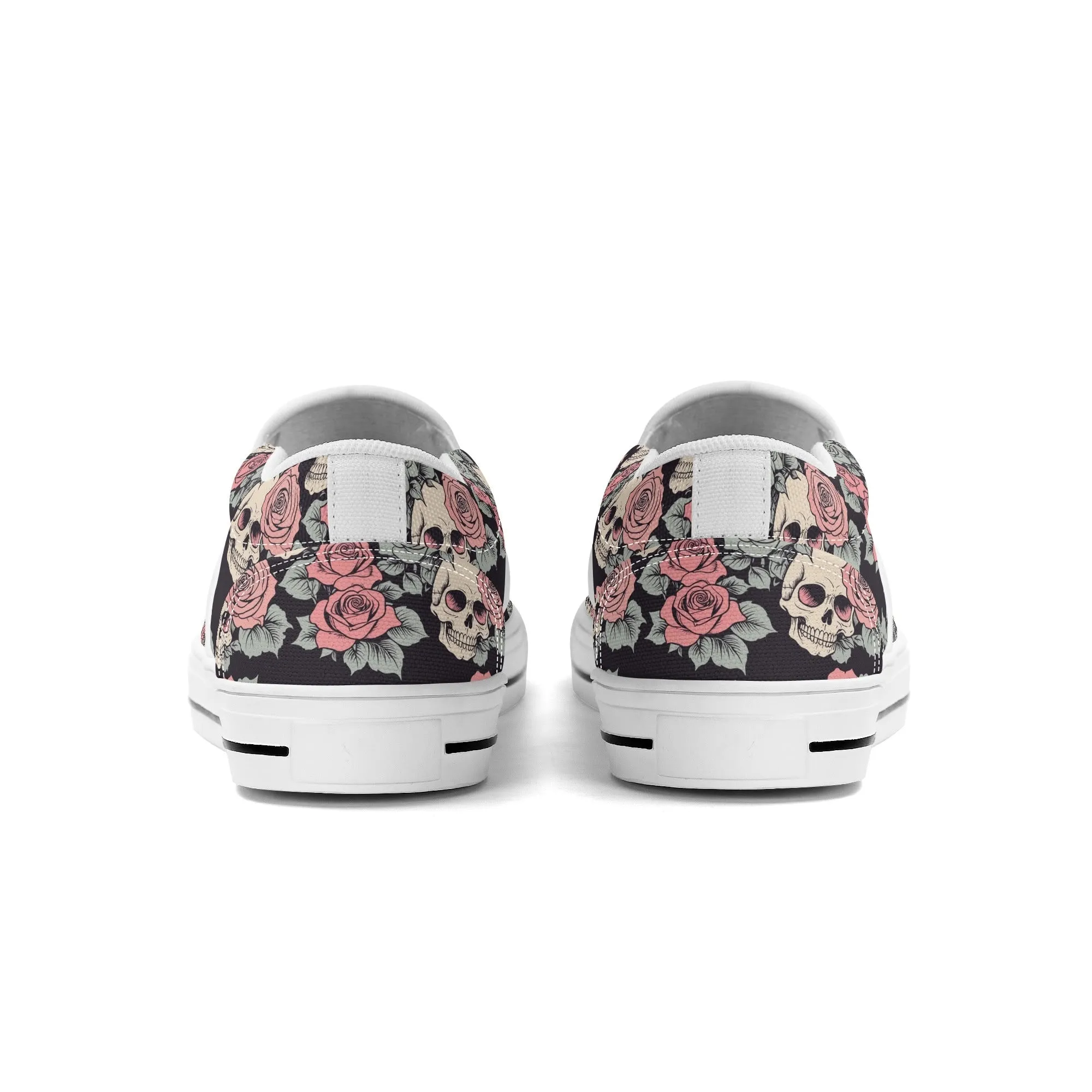 Mens Skull and Pink Rose Rubber Slip On Shoes