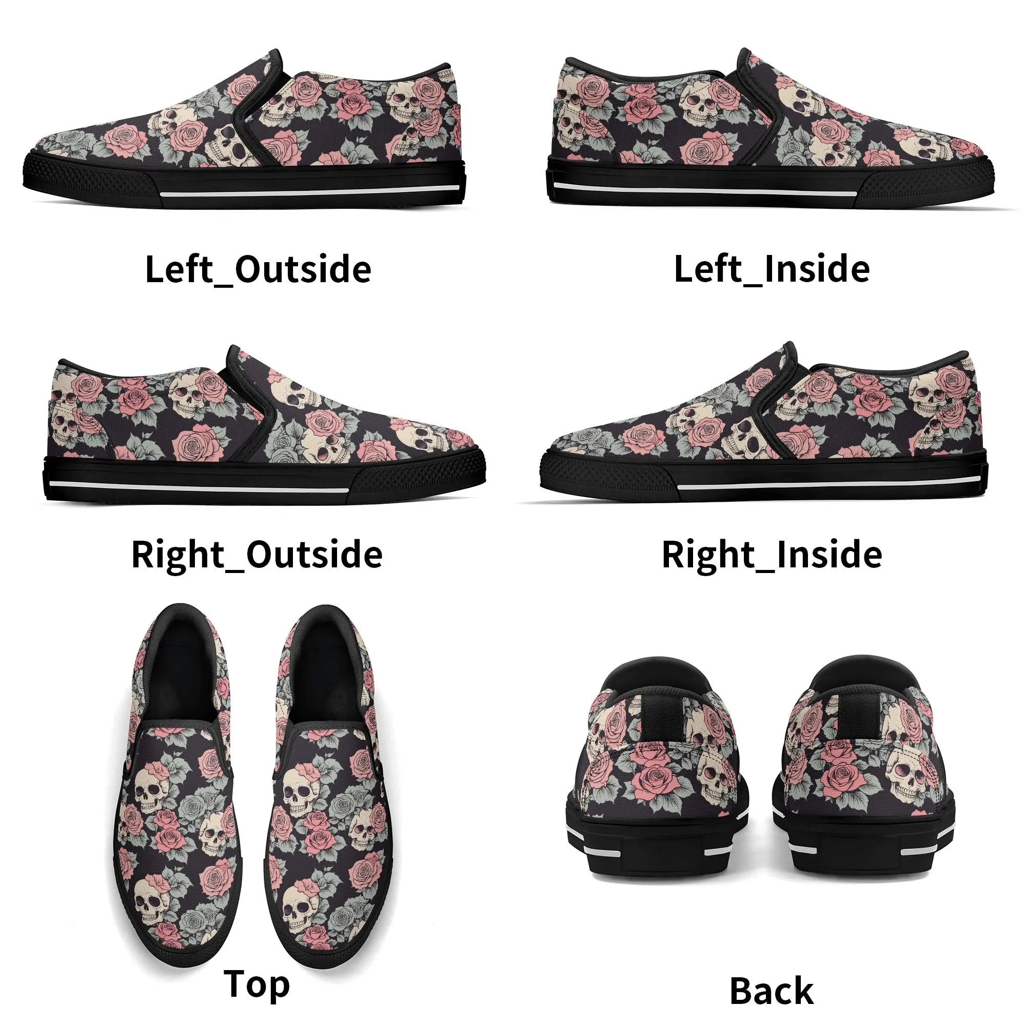 Mens Skull and Pink Rose Rubber Slip On Shoes