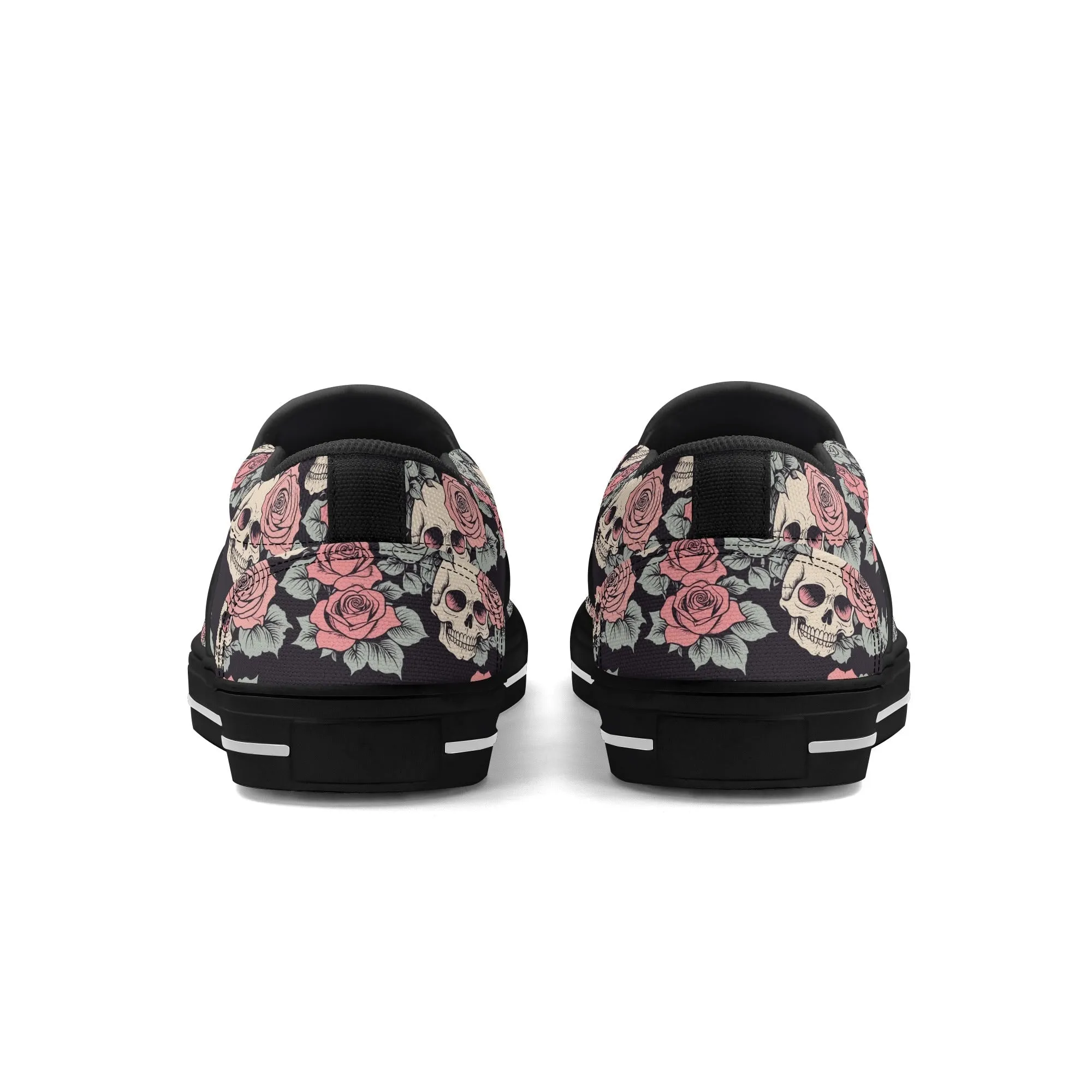 Mens Skull and Pink Rose Rubber Slip On Shoes