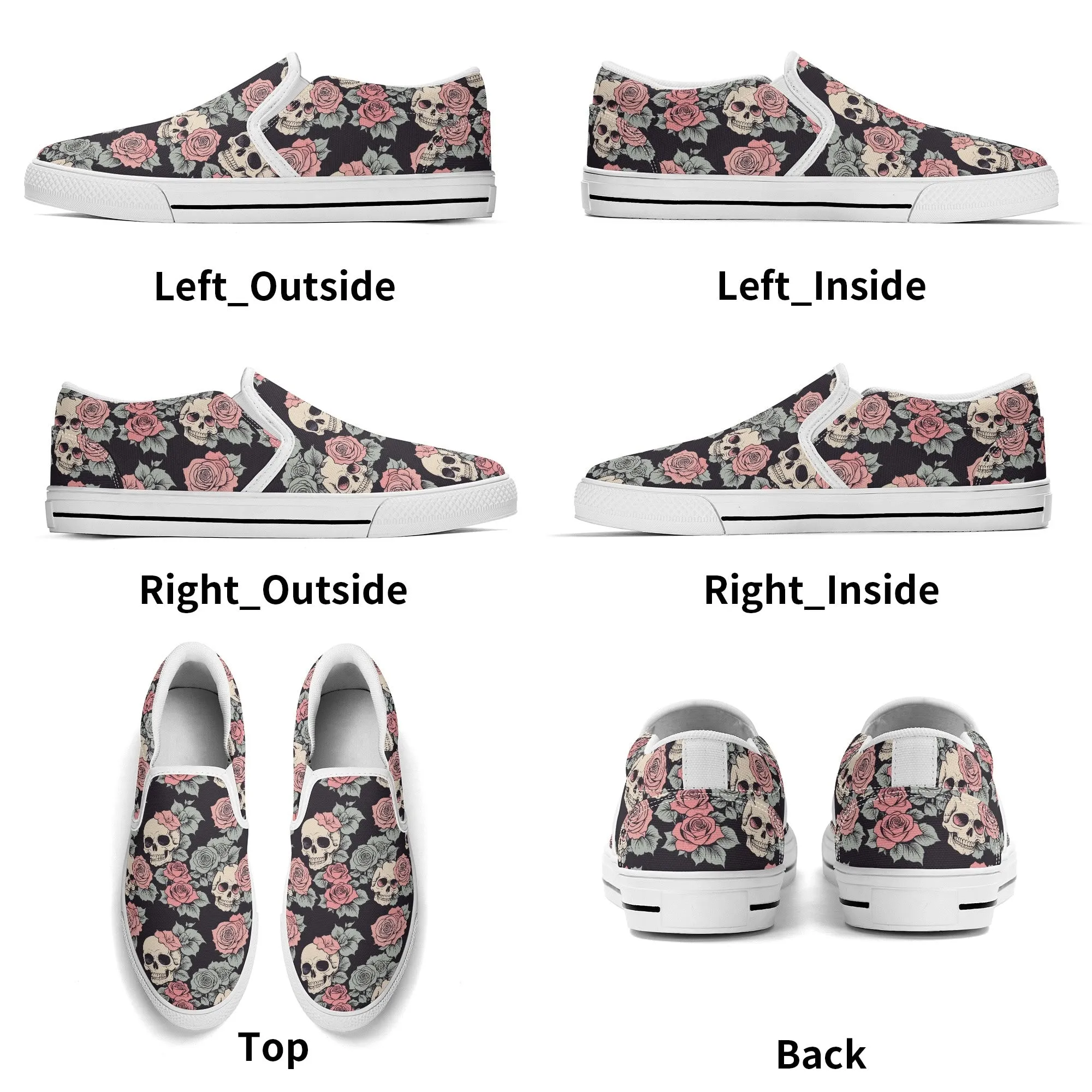 Mens Skull and Pink Rose Rubber Slip On Shoes