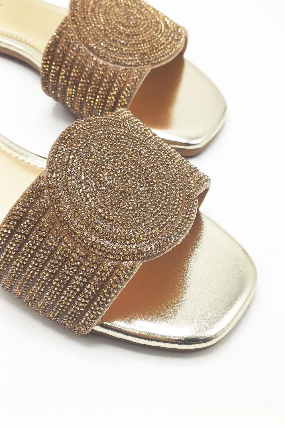 Nala Circle Detail Diamante Band Sliders in Gold