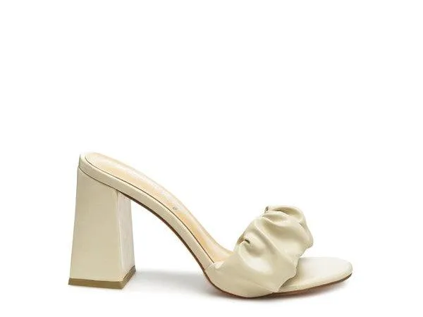 Noie Mid Block Heel Pleated Strap Sandals