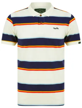 Nova Striped Cotton Pique Polo Shirt in Snow White - Tokyo Laundry