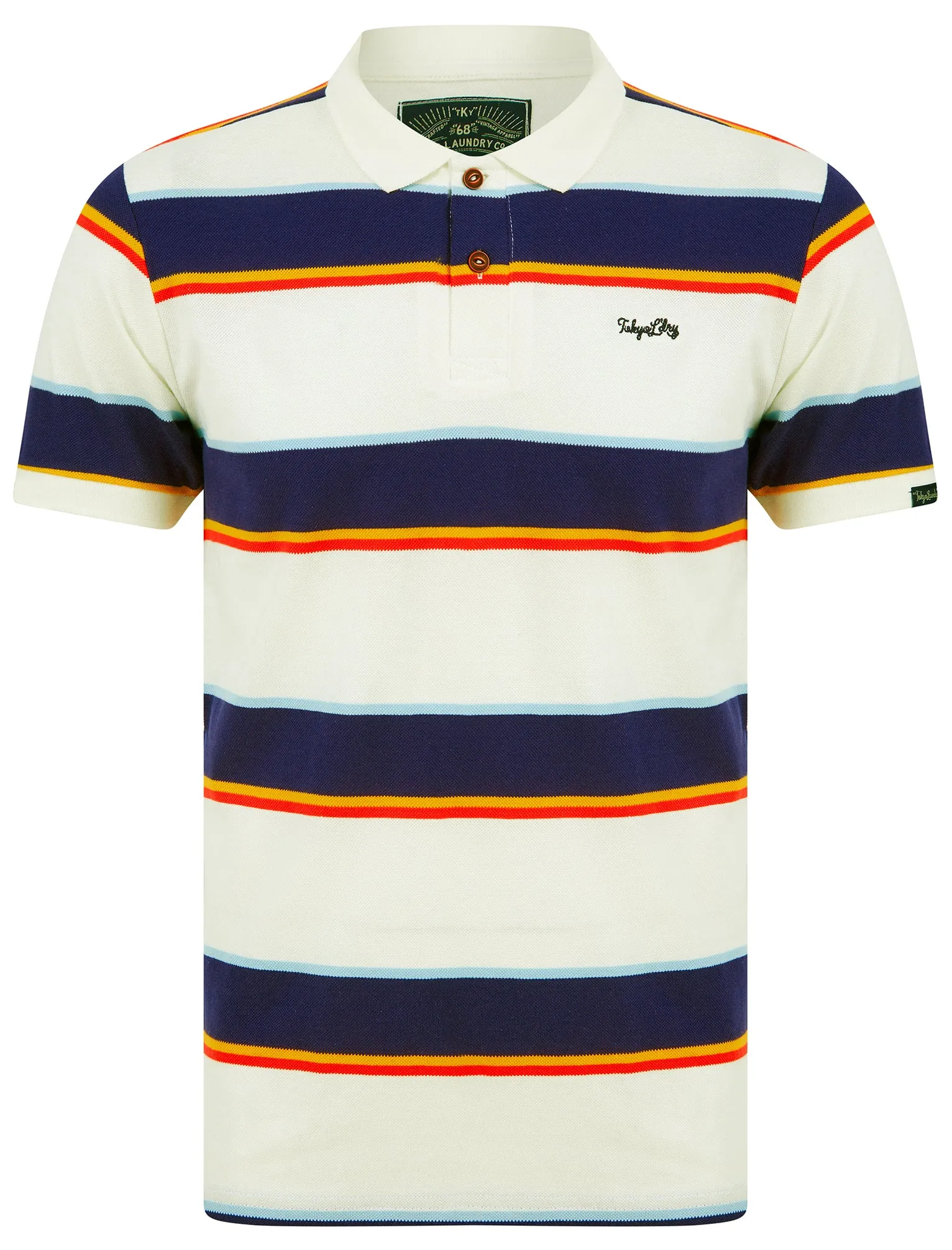 Nova Striped Cotton Pique Polo Shirt in Snow White - Tokyo Laundry