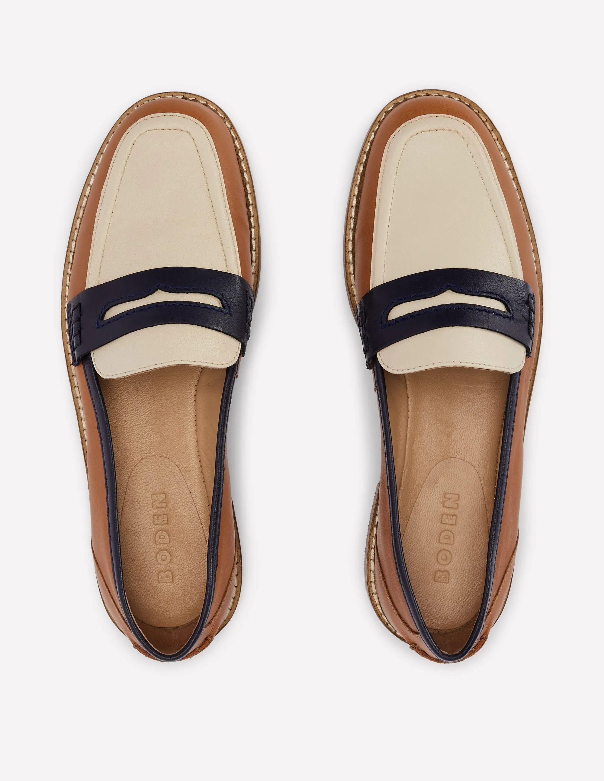 Nya Structured Penny Loafers-Tan Colourblock