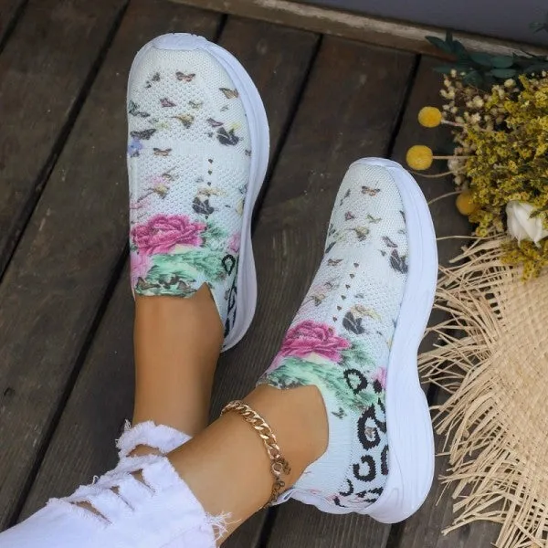 Purpdrank - White Casual Patchwork Printing Round Mesh Breathable Comfortable Out Door Shoes