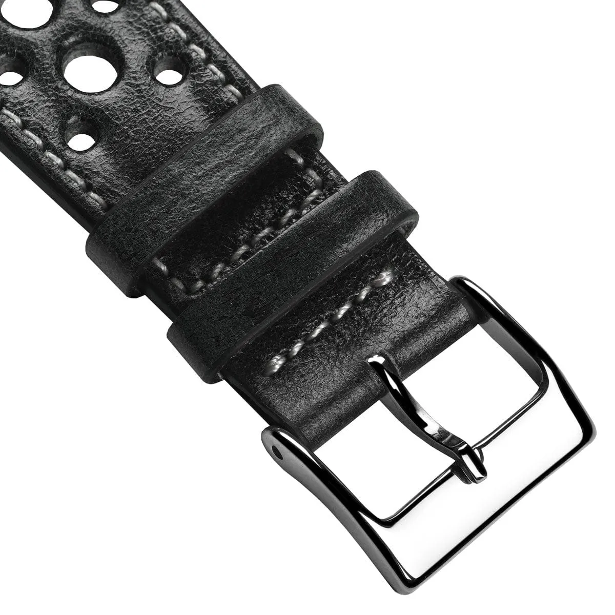 Radstock Racing Style Genuine Leather Watch Strap - Vintage Black