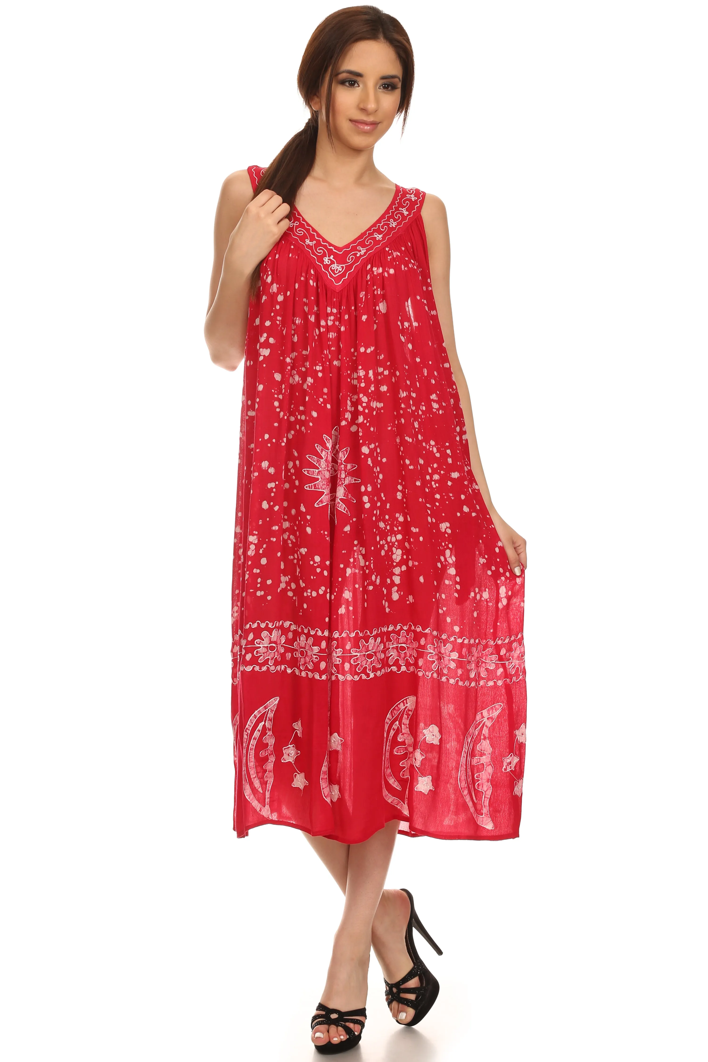 Sakkas Jaelyn Embroidered Tank Top Split Neck Broomstick Dress / Cover Up