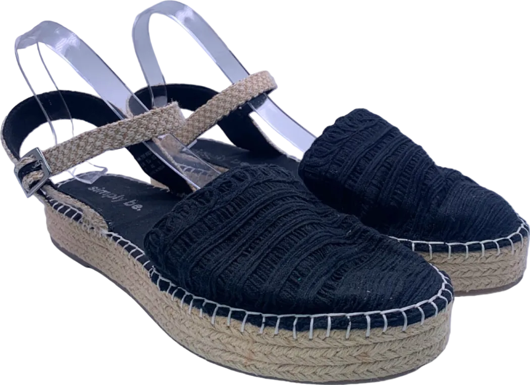 Simply Be Black Woven Espadrille Wedge Sandals UK 7