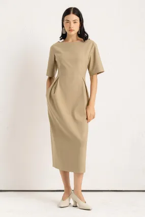 Sohi Sheath Boat Neck Polycotton Midi Dress