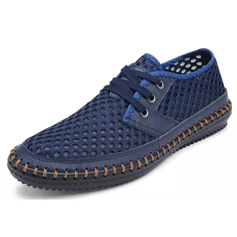 Summer Breathable Mesh Men Casual Shoes For Comfortable Handmade Men Lace-Up Loafers Men Shoes