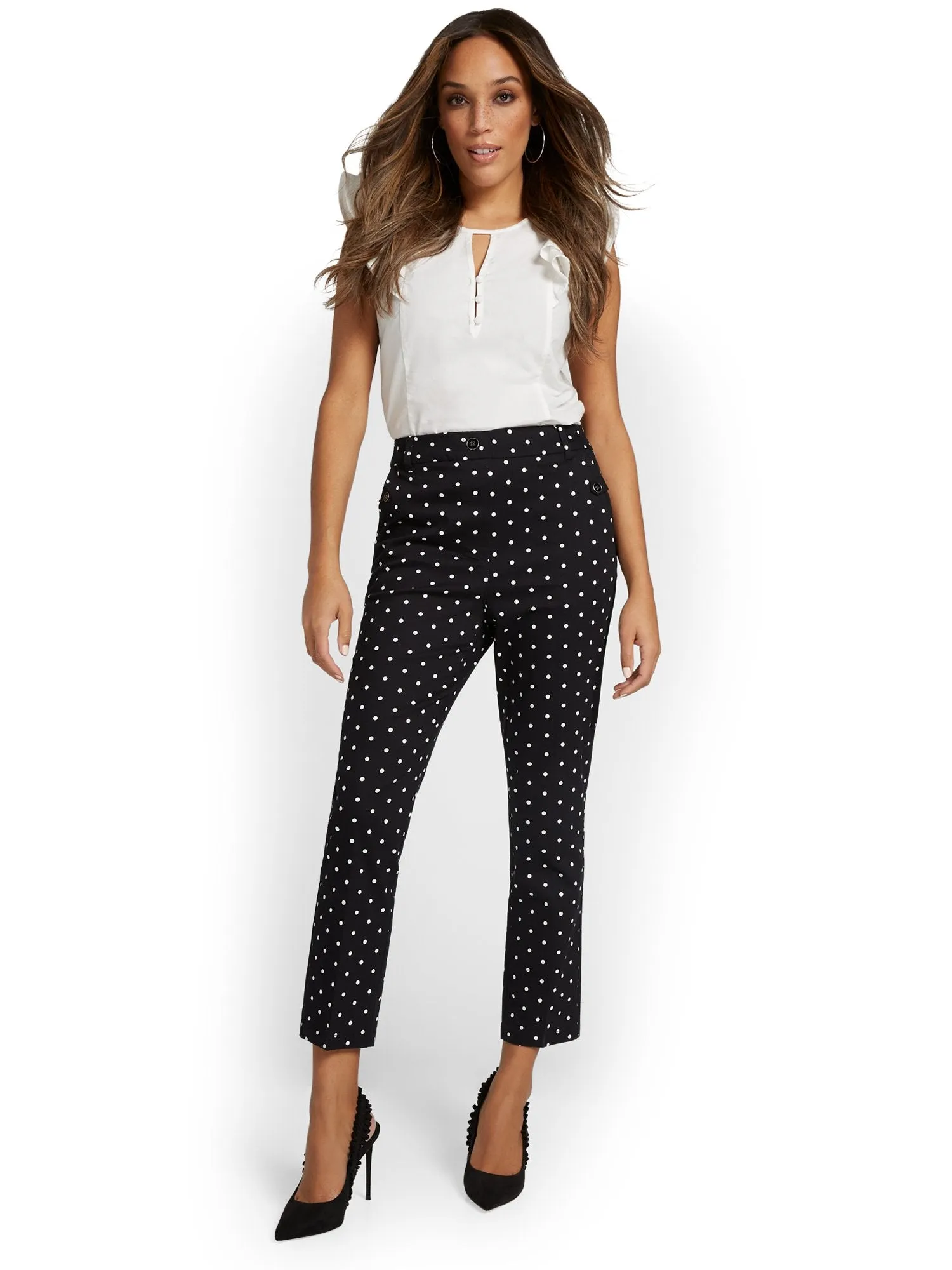 Tall Straight-Leg High-Waisted Polka-Dot Ankle Pant - NY&Chic Collection