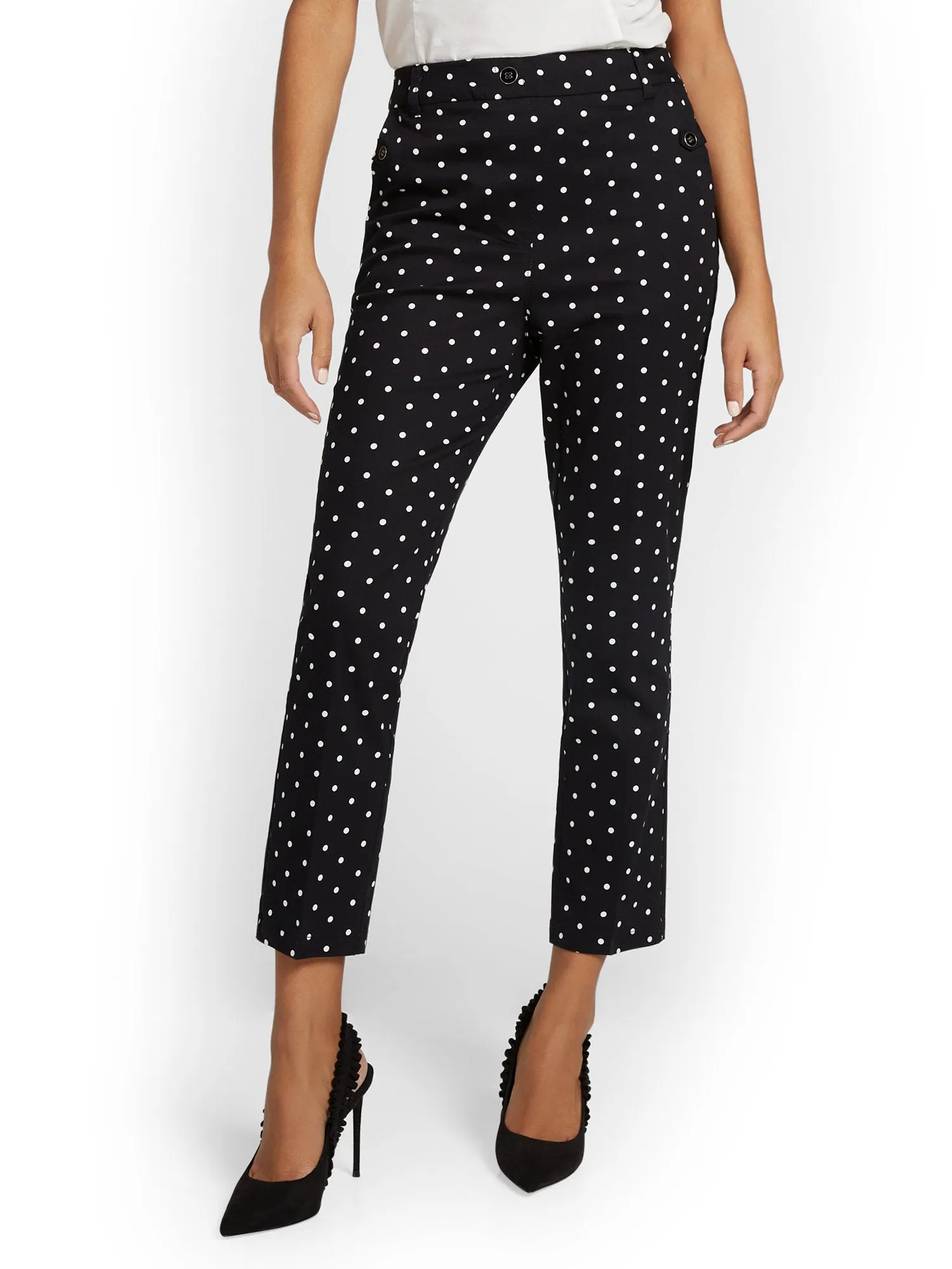 Tall Straight-Leg High-Waisted Polka-Dot Ankle Pant - NY&Chic Collection