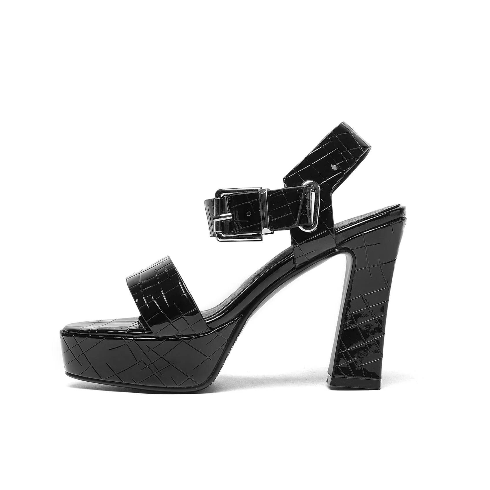 TinaCus Women's Patent Leather Handmade Buckle Chic High Chunky Heel Sandals with Platform