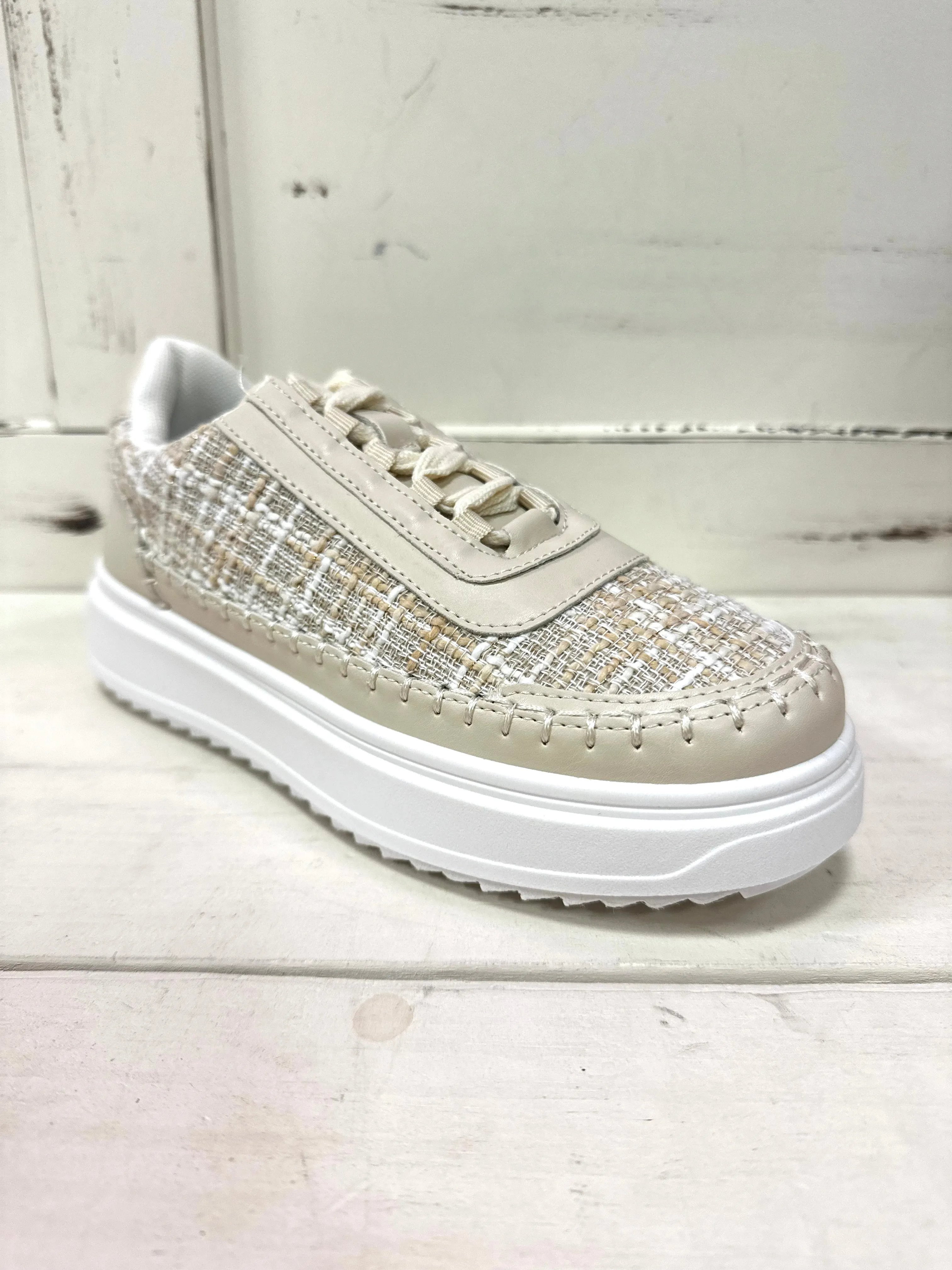 Top Moda Thick Bottom Woven Color Contrast Low Top Sneaker