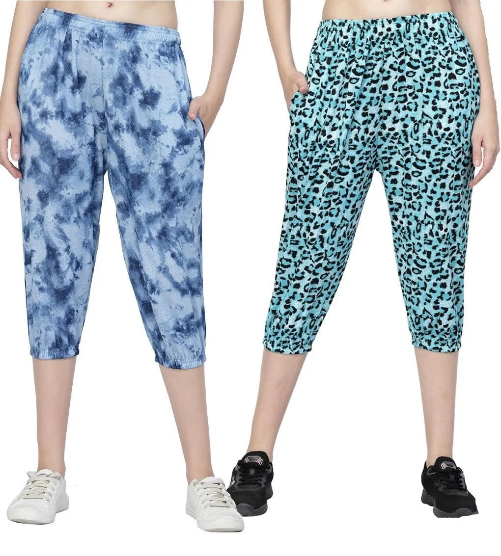 UZARUS Printed Capri’s for Women, Night Pyjamas for Women, Night Dress, Lounge Wear, 3/4 Pyjama– Capri Combo Pack of 2