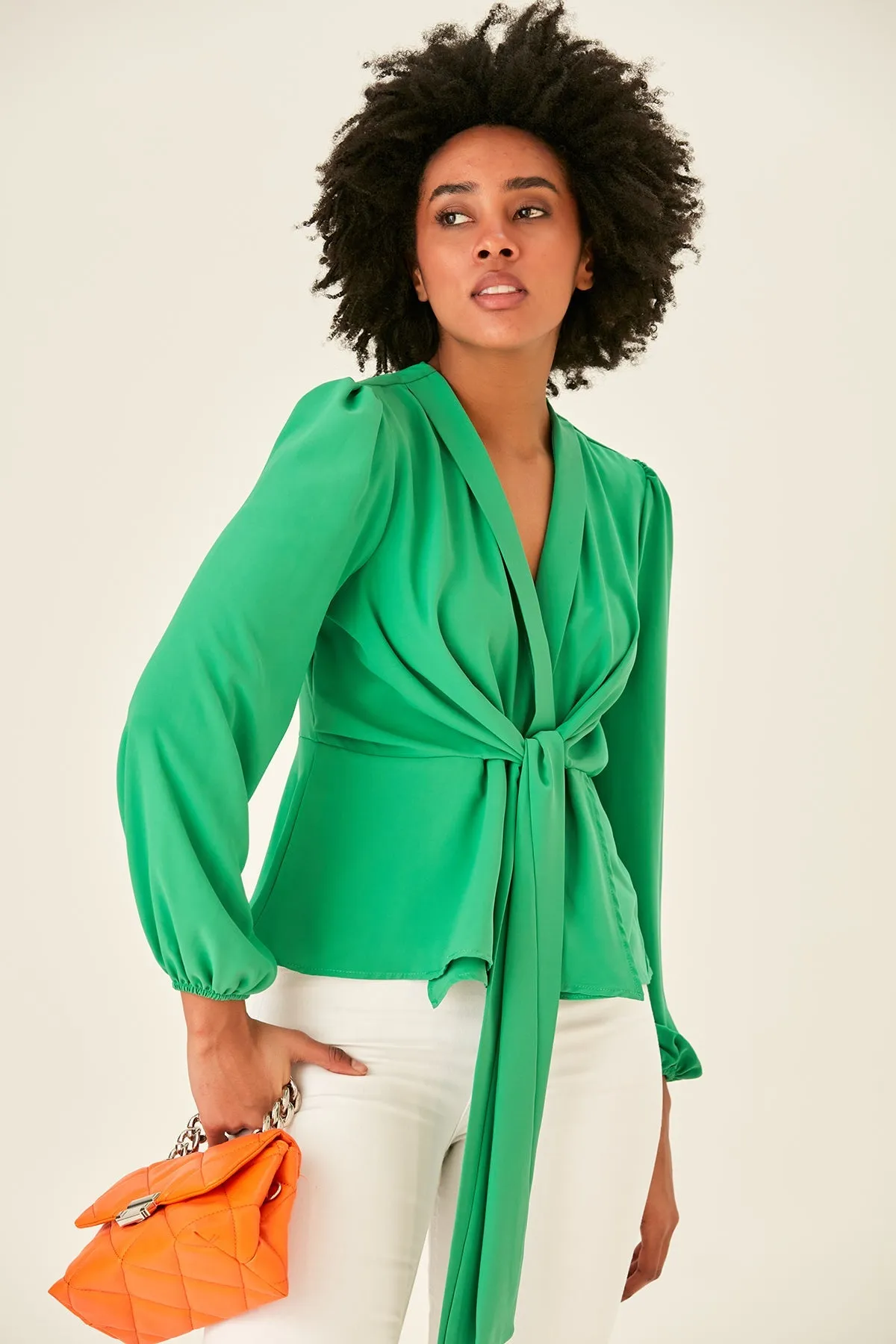 Versatile Knot Long Sleeve Top in Green