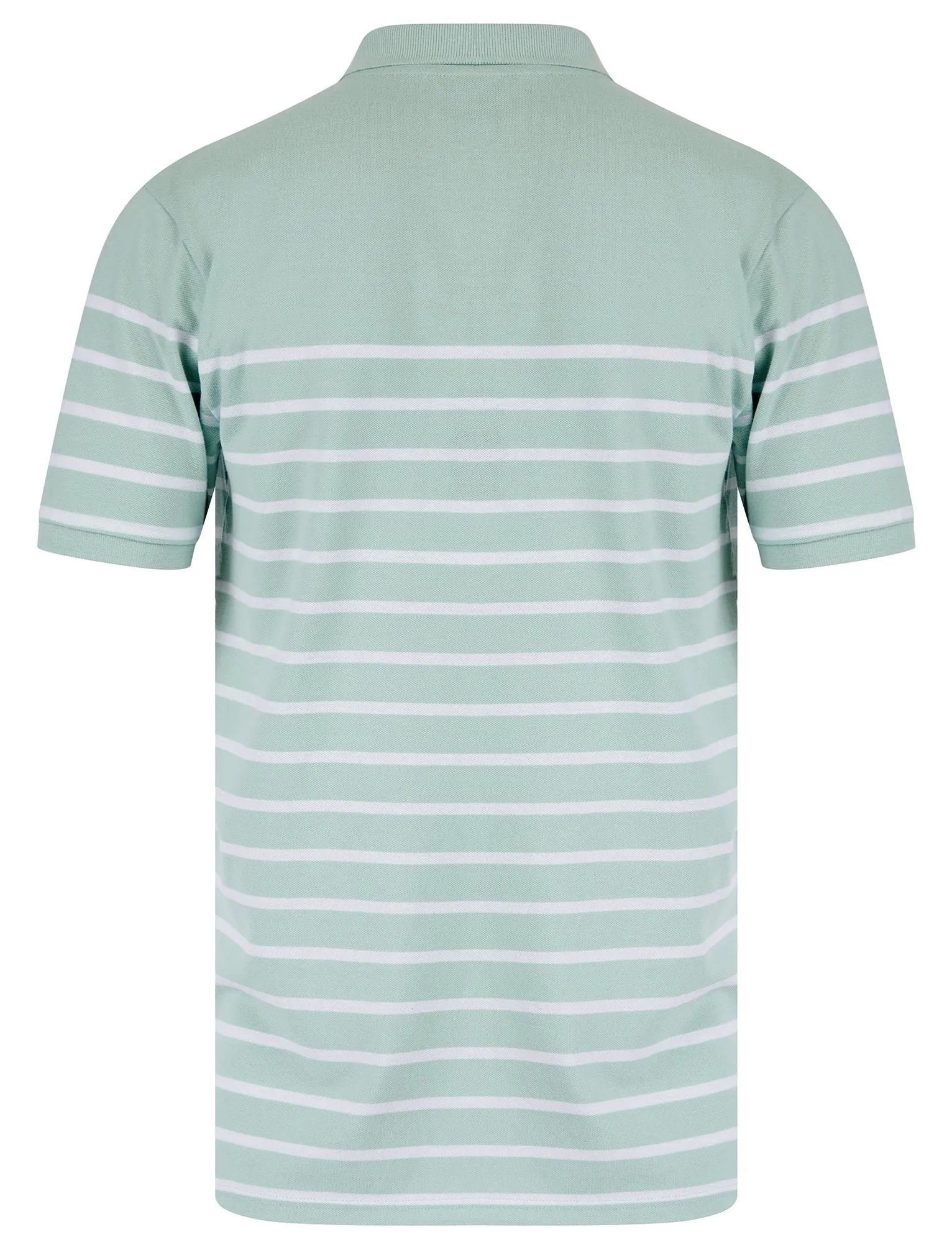 Wick Yarn Dyed Stripe Cotton Pique Zip Fasten Polo Shirt in Cloud Blue - Tokyo Laundry