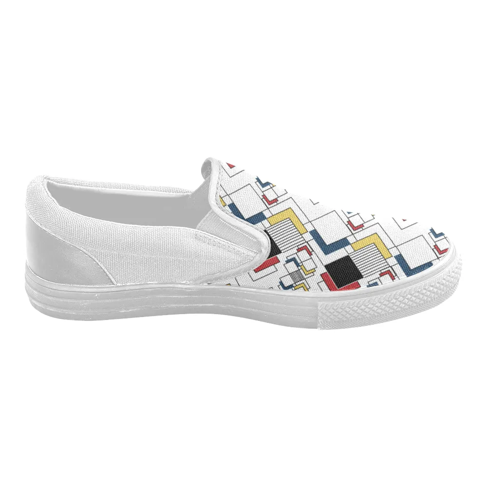 Women's Clashing Cubes Geometrical Print Slip-on Canvas Shoes