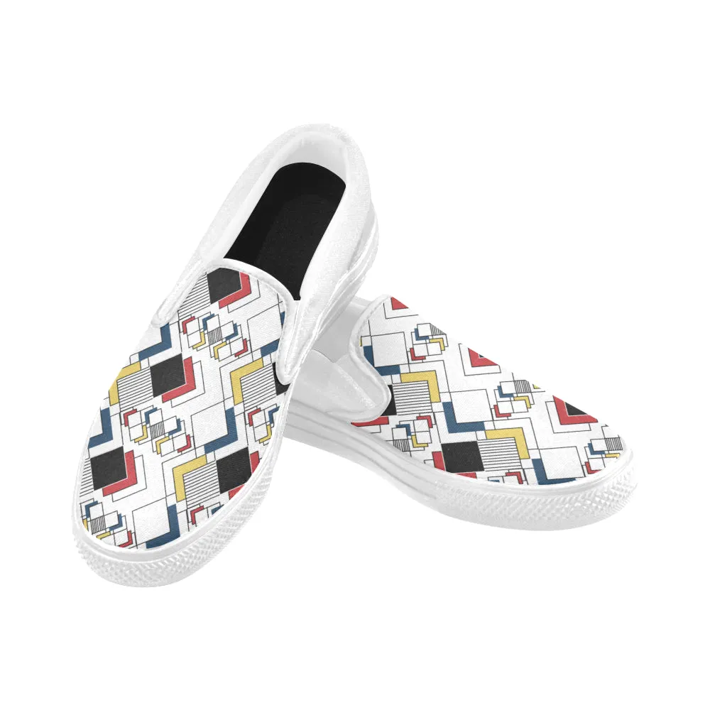 Women's Clashing Cubes Geometrical Print Slip-on Canvas Shoes